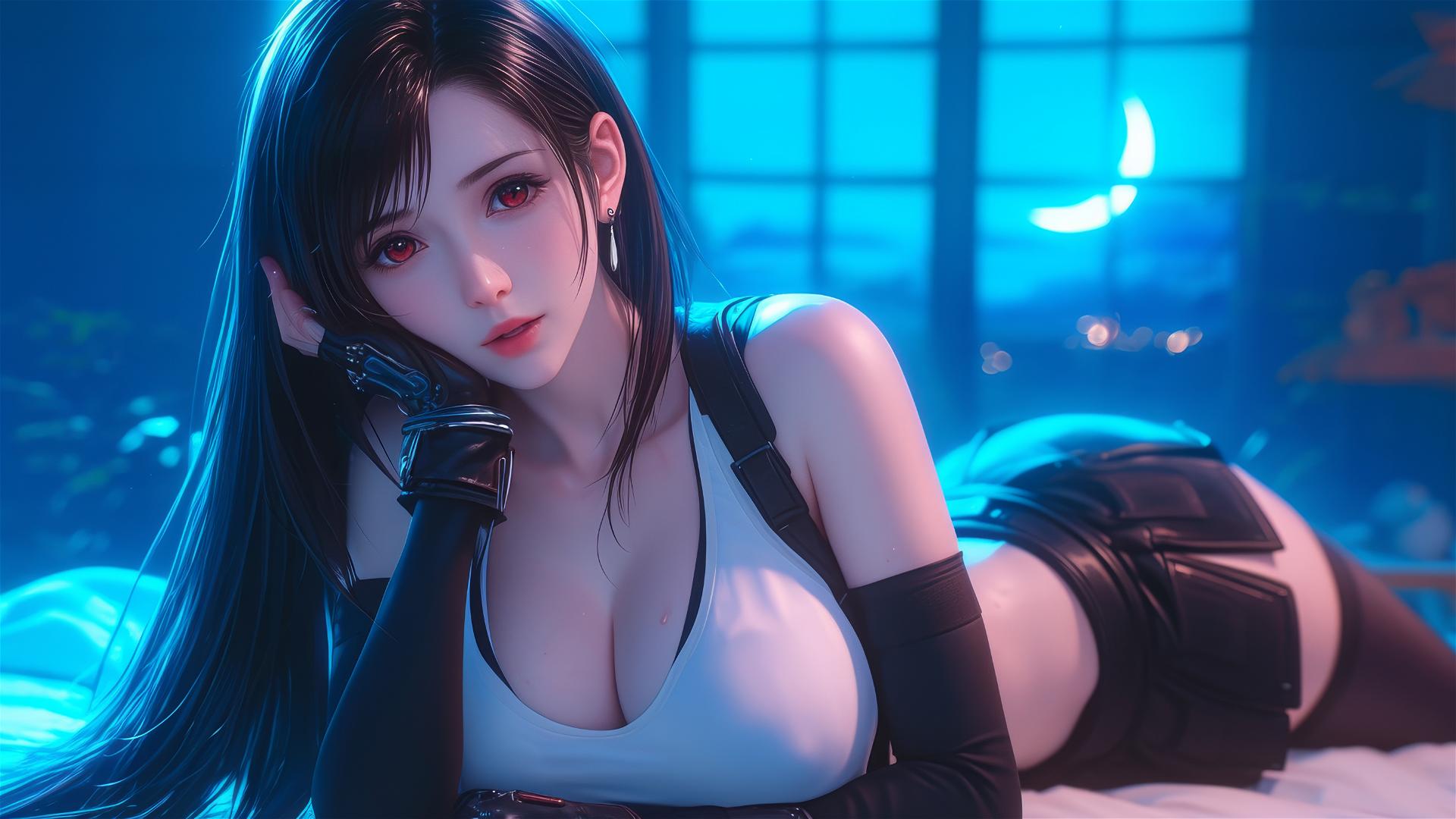 4k HD Wallpaper: Tifa Lockhart in Moonlit Room