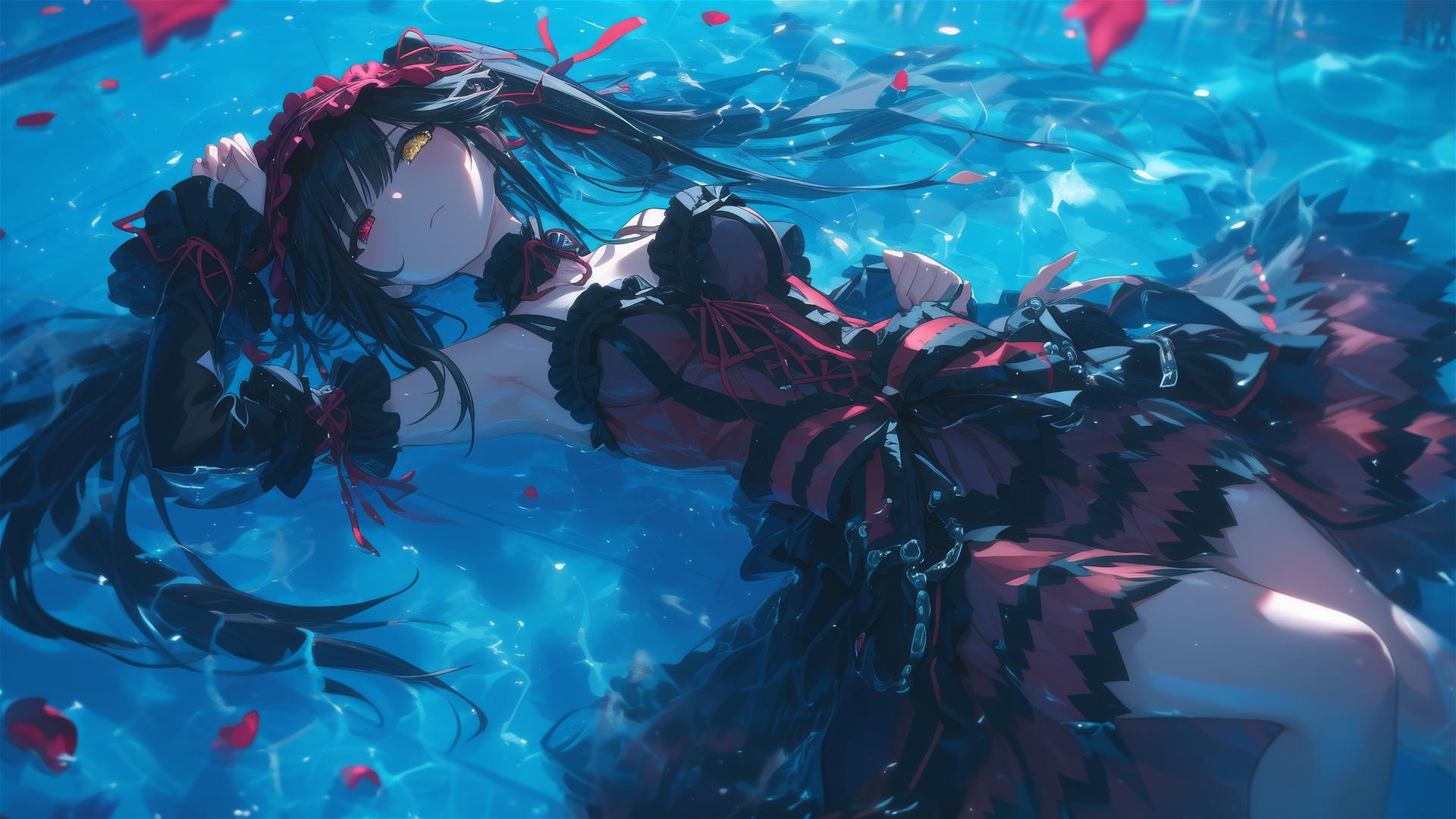 4k HD Wallpaper: Kurumi Tokisaki Swimming by Moonlight