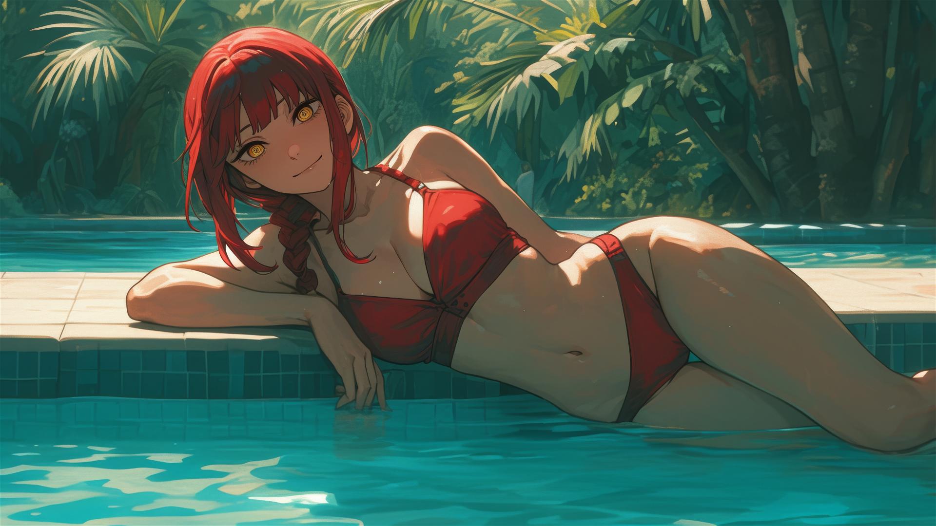 4k HD Wallpaper: Moonlit Poolside Rest with Makima