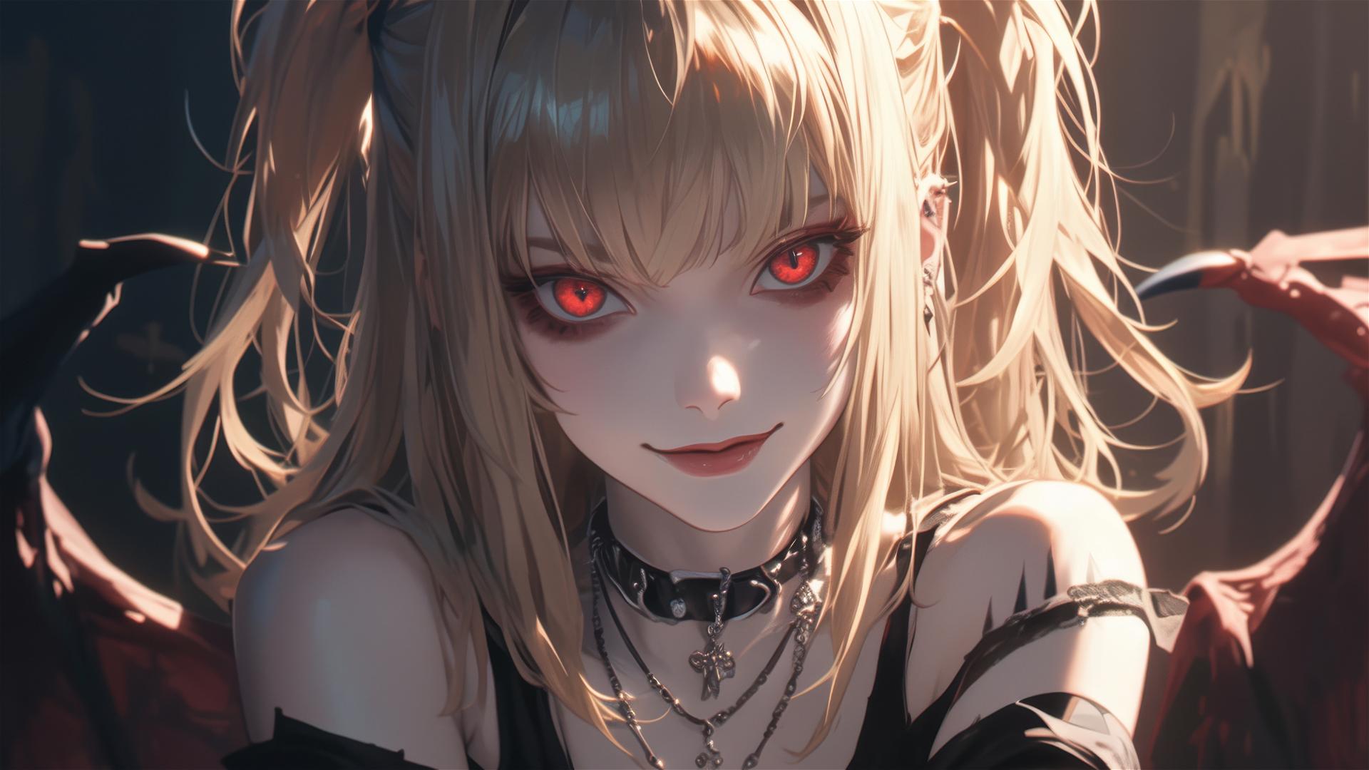 4k HD Wallpaper: Misa Amane's Captivating Smile in Spotlight