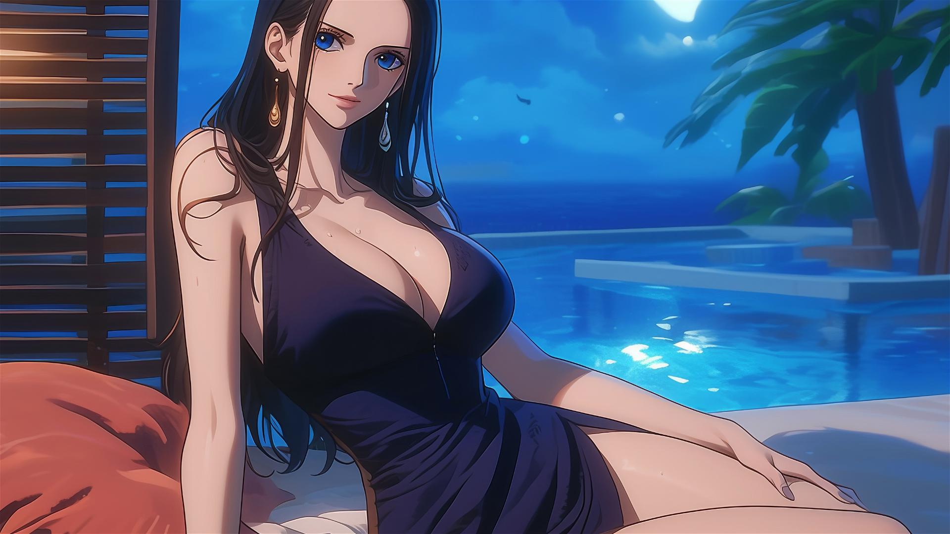 4k HD Wallpaper: Nico Robin Resting in Moonlit Hotel Room