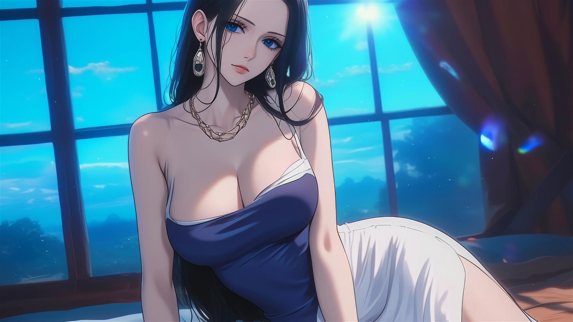 4k HD Wallpaper: Nico Robin in Moonlit Modern Hotel Room