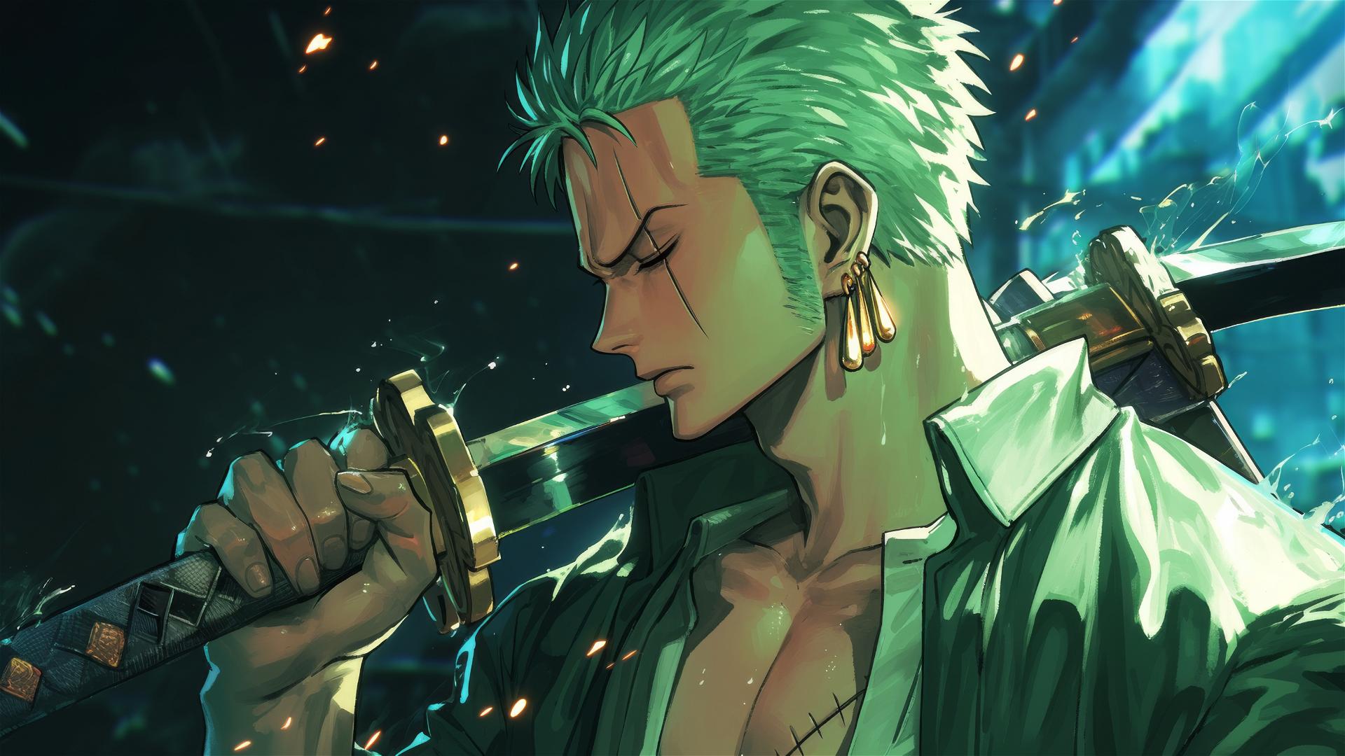 4K HD Обои: original title:Zoro in Lantern Light Shadows translated title: