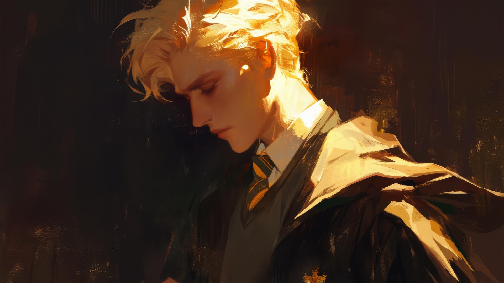 4k HD Wallpaper: Draco Malfoy in Spotlight: Artistic Illustration