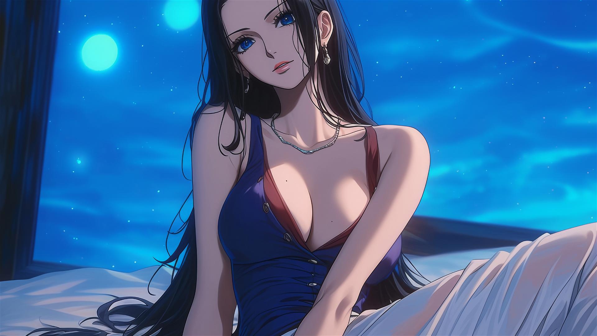 4k HD Wallpaper: Nico Robin in Moonlit Hotel Room