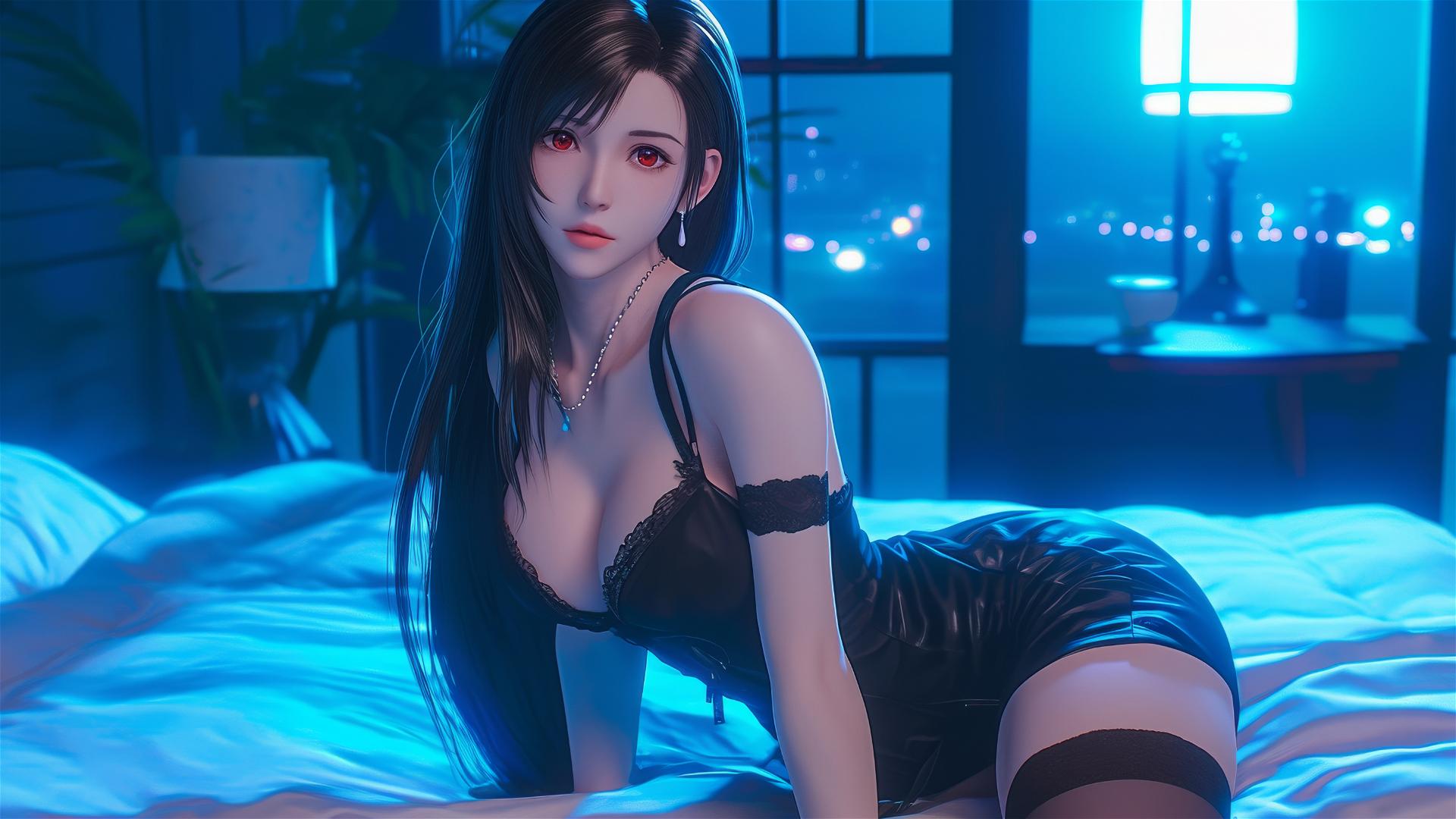 4k HD Wallpaper: Moonlit Rest with Tifa Lockhart