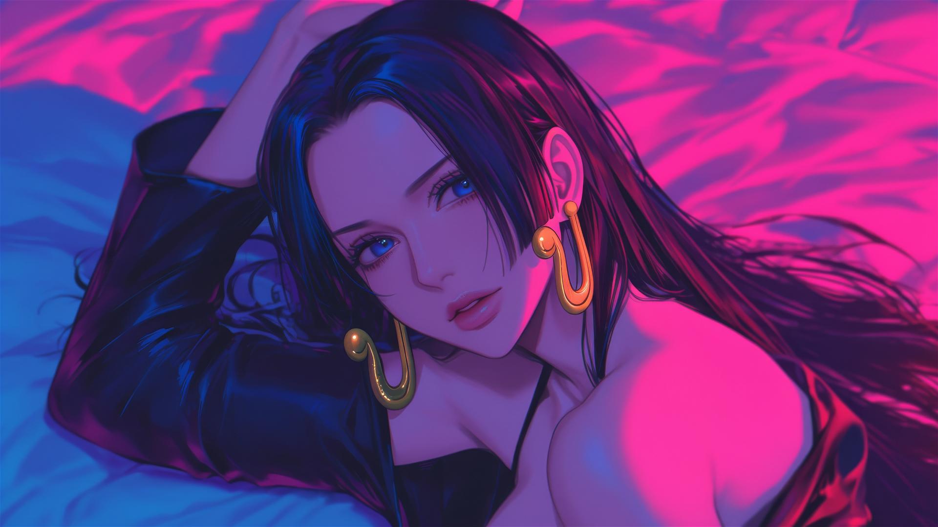 4k HD Wallpaper: Boa Hancock in Neon Bed Scene