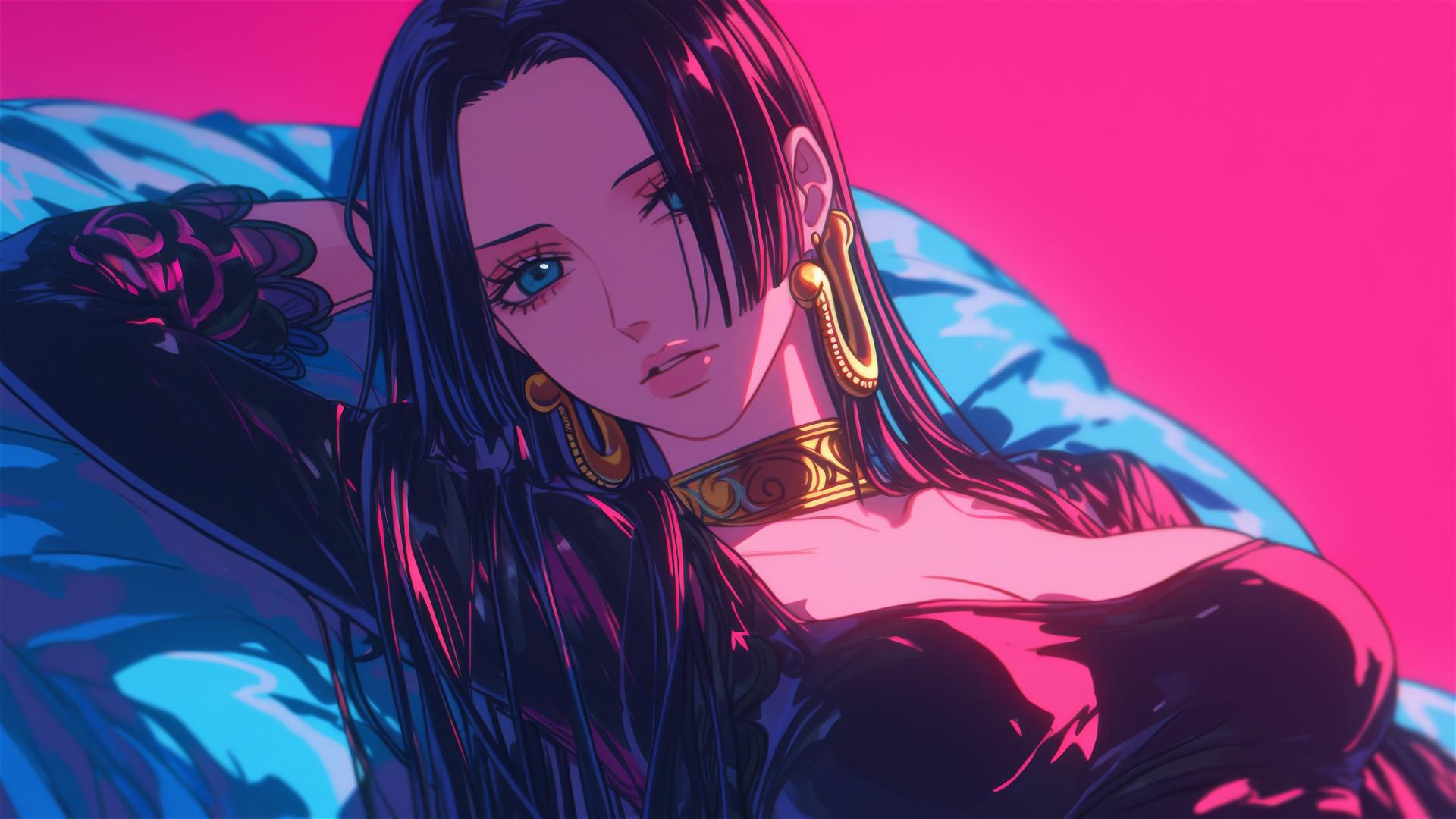 4k HD Wallpaper: Boa Hancock in Neon Bed Scene