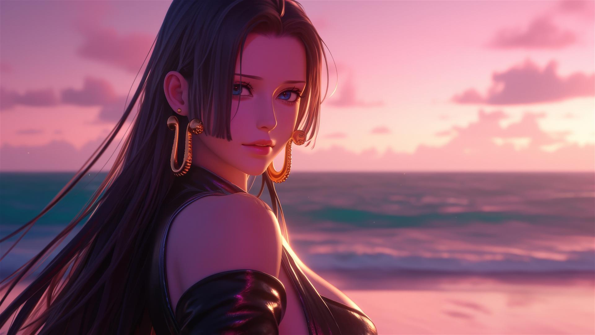 4k HD Wallpaper: Boa Hancock Striding on Beach at Sunset