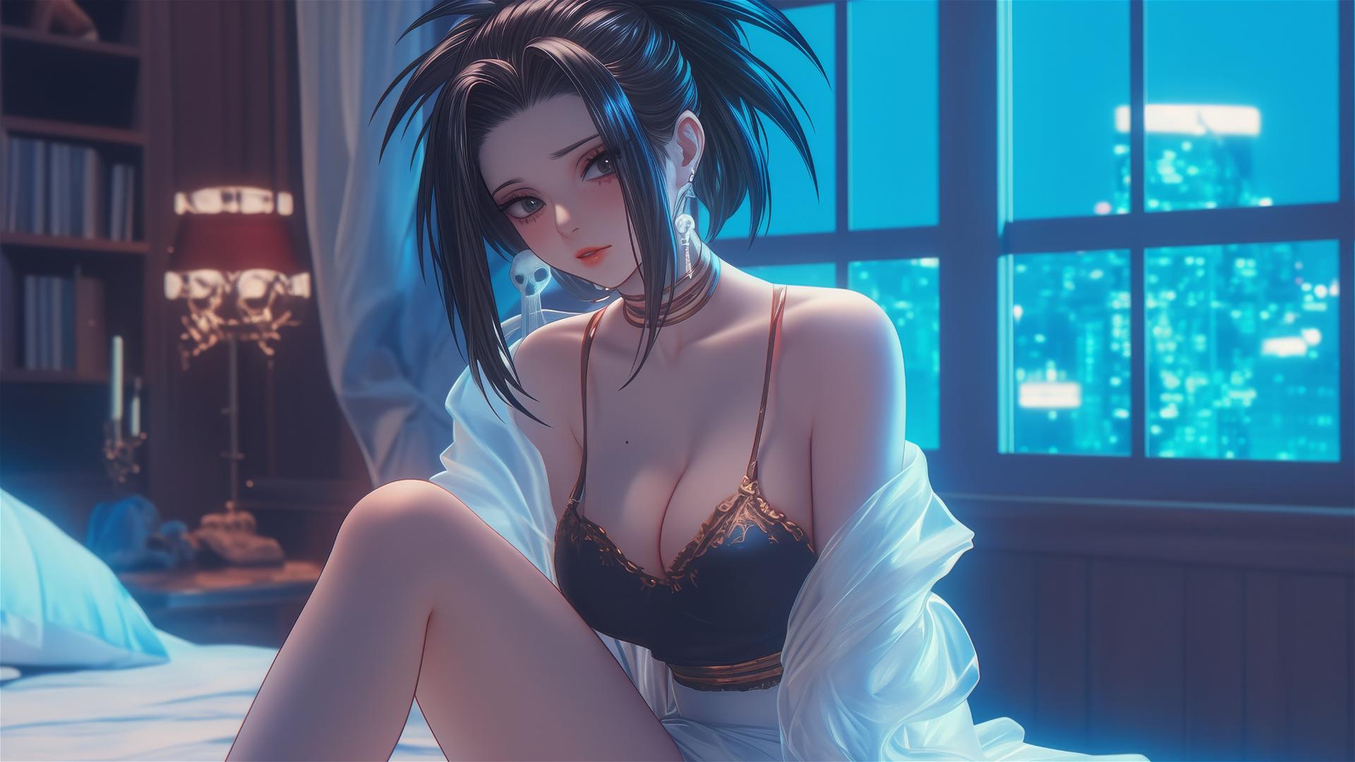 4k HD Wallpaper: Momo Yaoyorozu in Neon-lit Hotel Room