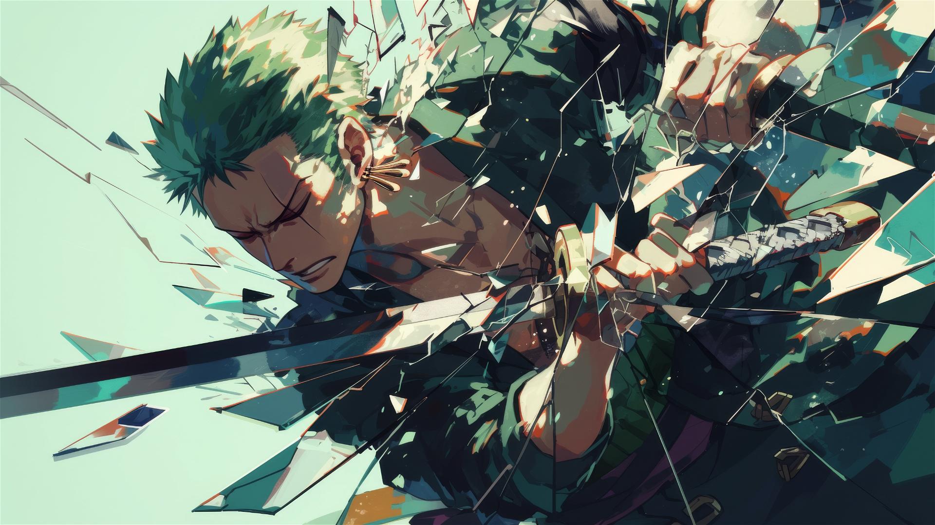 4k Hd Wallpaper: Roronoa Zoro's Dynamic Shattered Glass Encounter