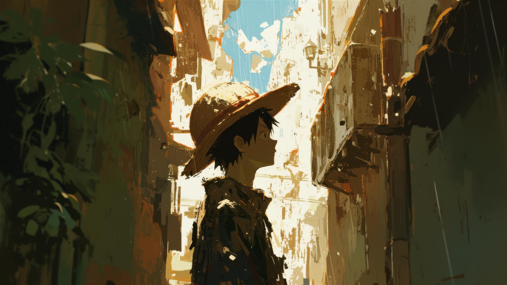 Luffy From One Piece In A Rainy City Setting By Hora Inglesa   Playground