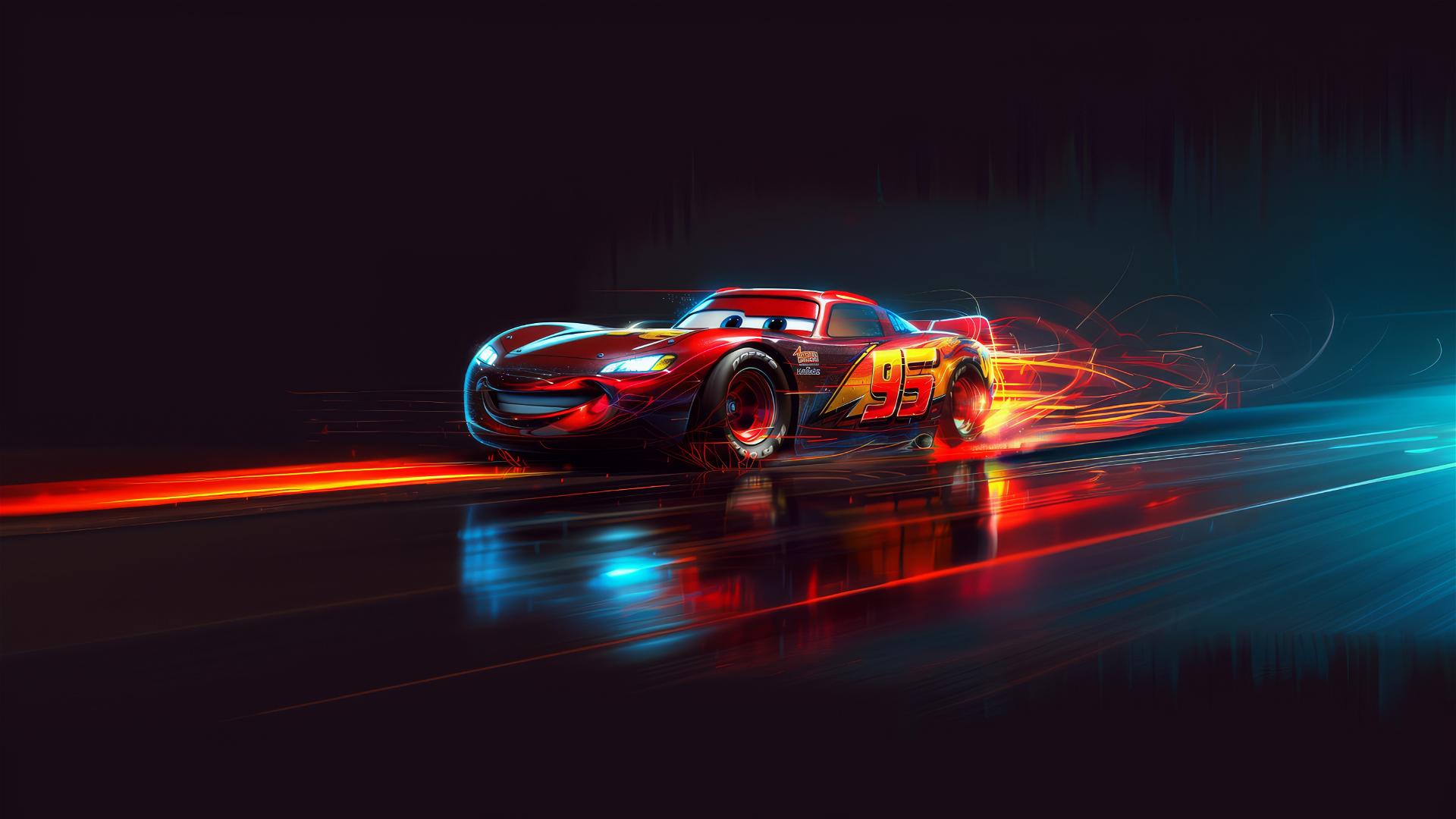 4k HD Wallpaper: Pixar-Style Lightning McQueen in Wizardly Spotlight