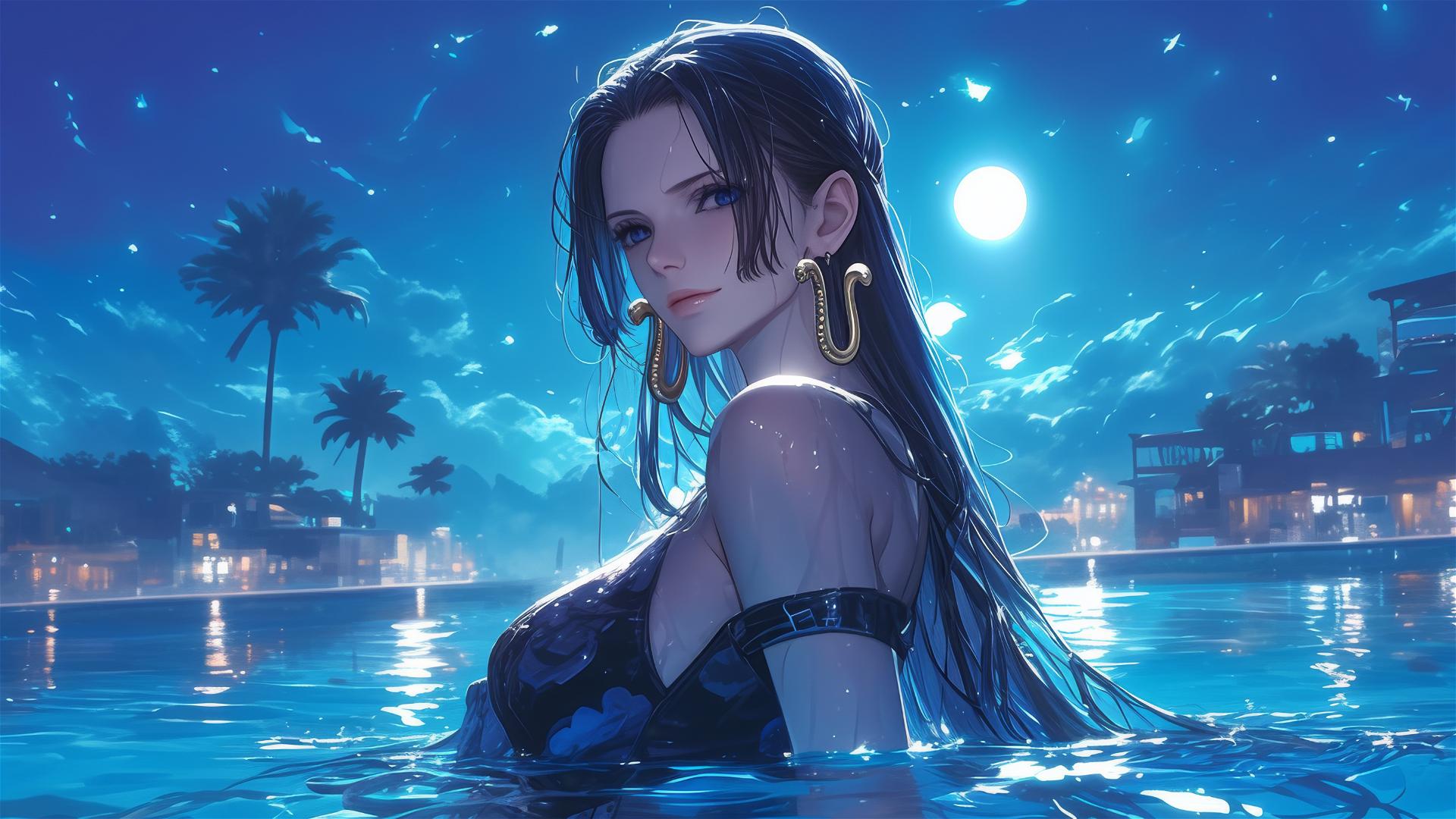 4k HD Wallpaper: Moonlit Boa Hancock by the Pool