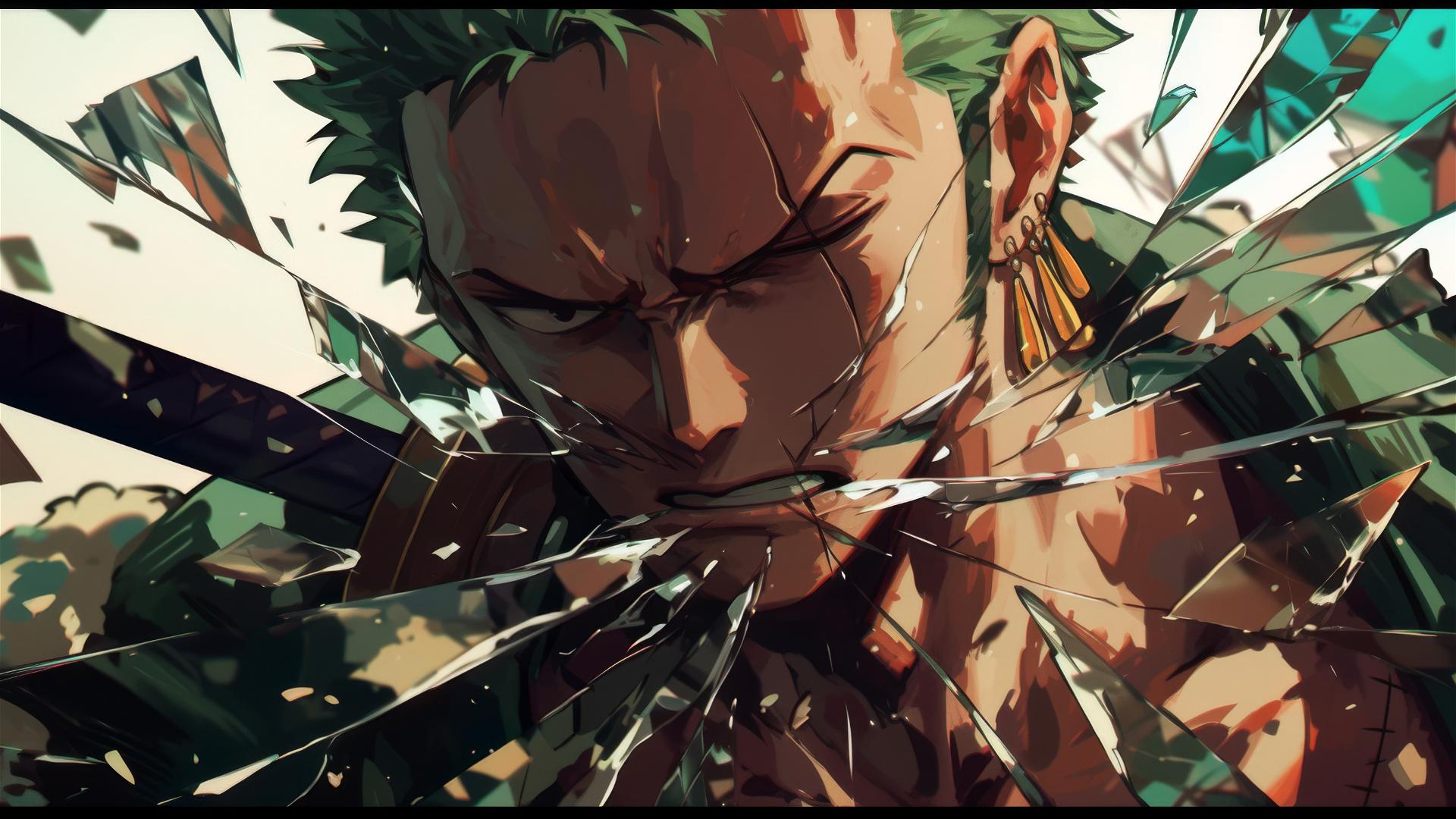 4k HD Wallpaper: Roronoa Zoro's Visage in Shattered Glass