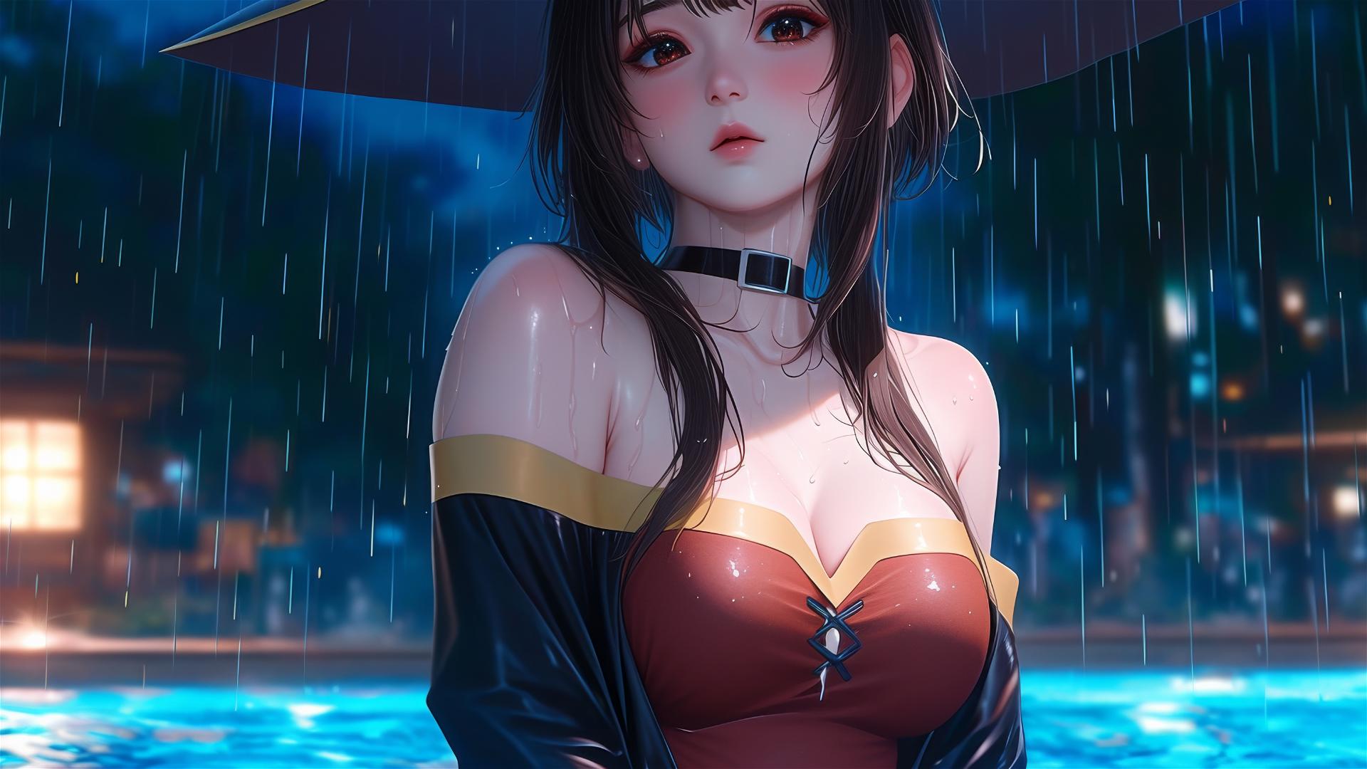 4K HD Обои: Moonlit Rain with Megumin