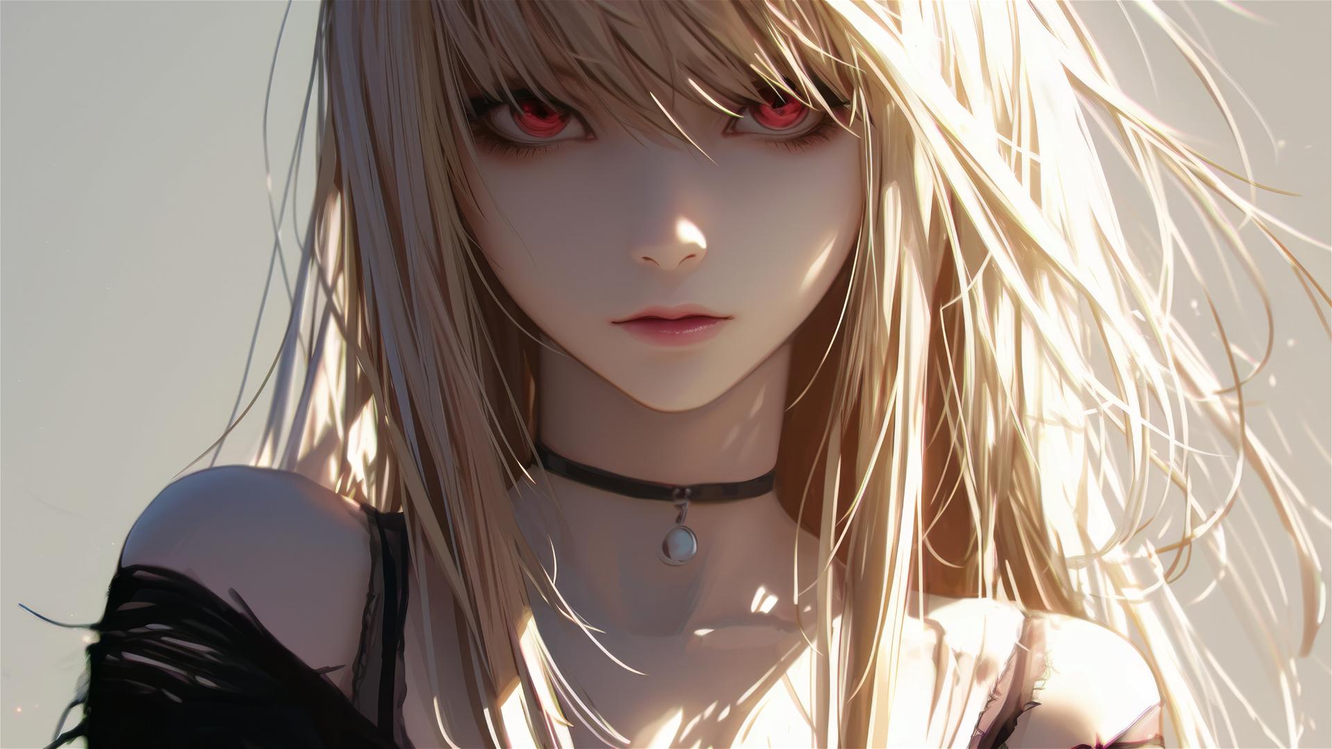 4k HD Wallpaper: Serene Misa Amane from Death Note with Highlighted Red ...