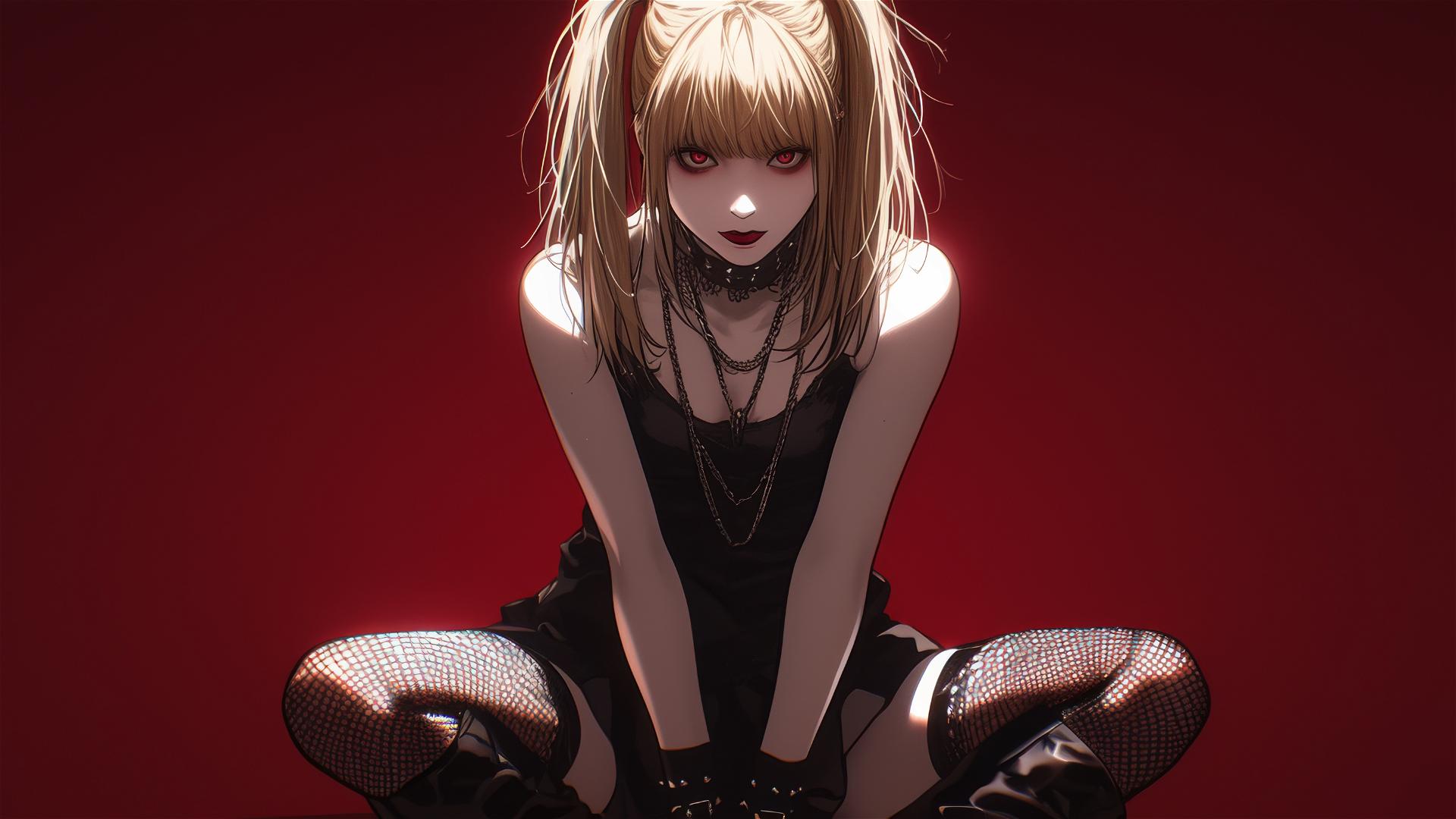 4k HD Wallpaper: Dynamic Pose of Misa Amane from Death Note with Red Eyes  and Spotlight Effect