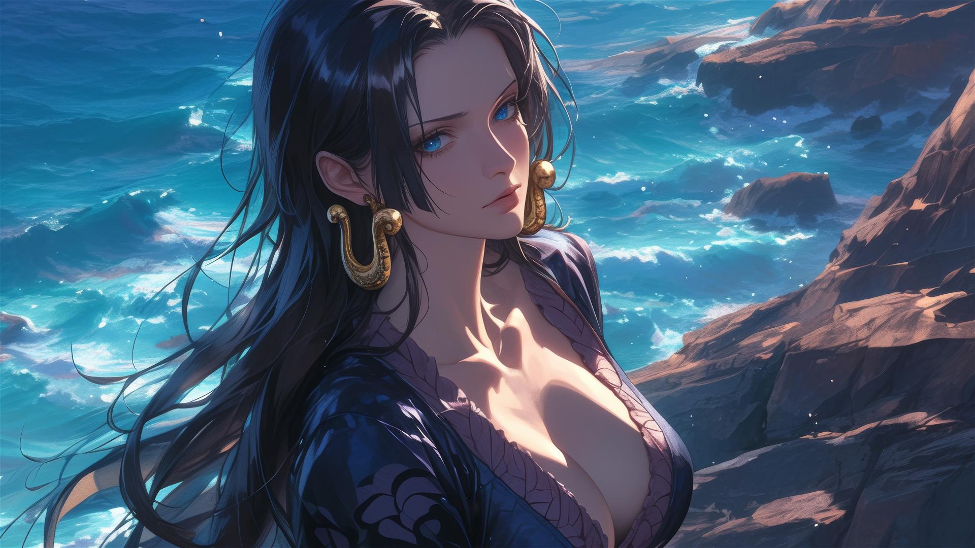 4k HD Wallpaper: Moonlit Boa Hancock Observing the Seas