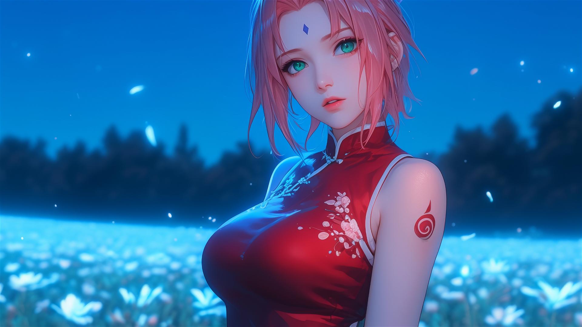 4k HD Wallpaper: Tranquil Night Walk of Sakura Haruno from Naruto