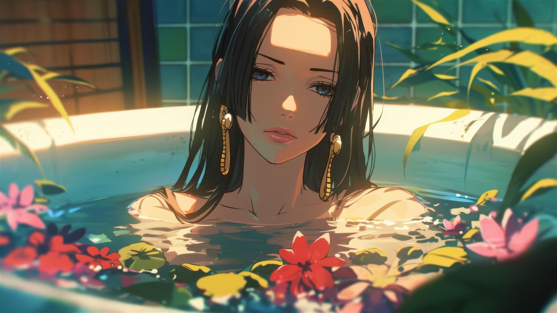 4k HD Wallpaper: Boa Hancock in Floral Bath at Chinese Spa