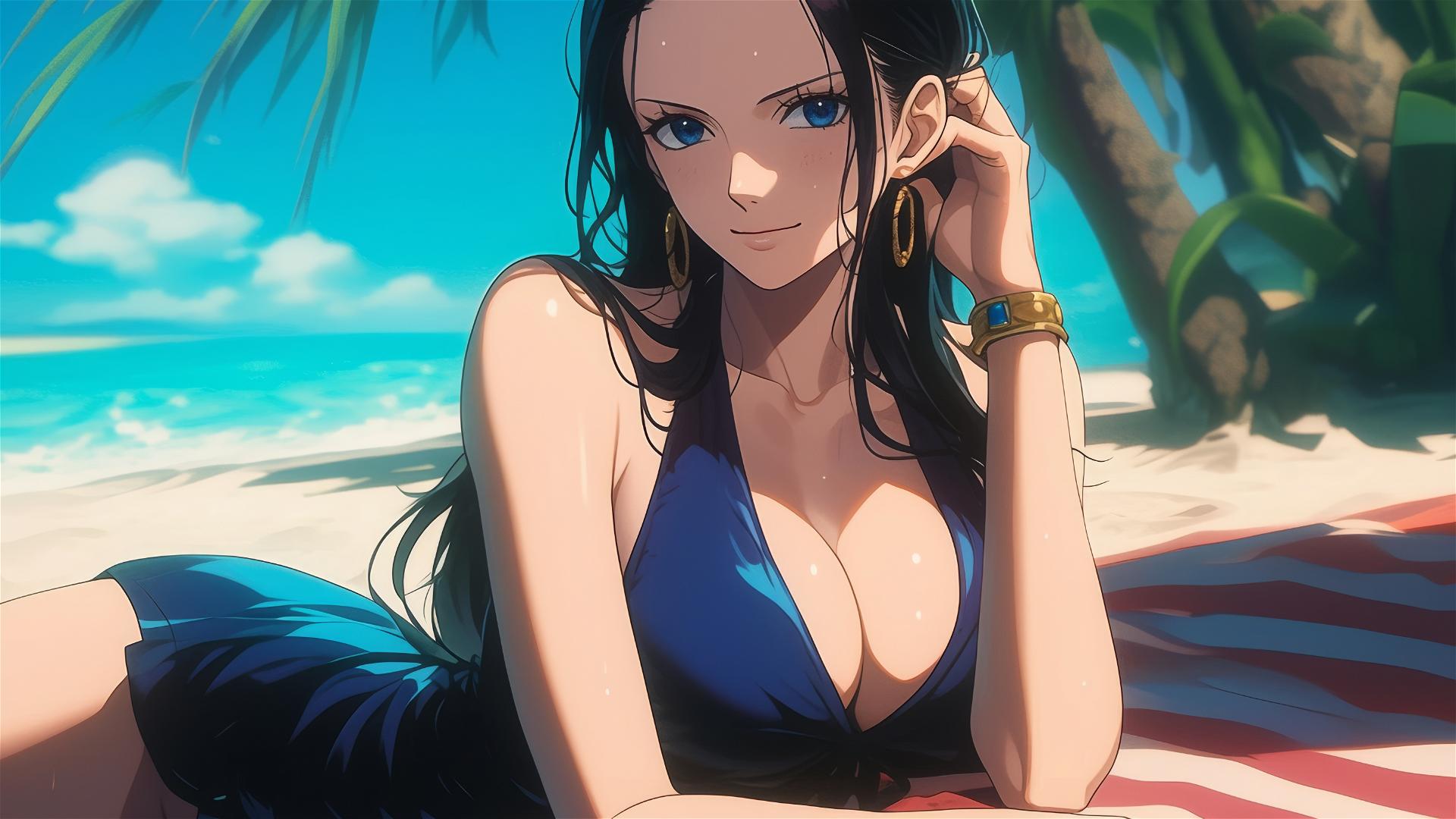 4k HD Wallpaper: Nico Robin Relaxing at Sunny Beach