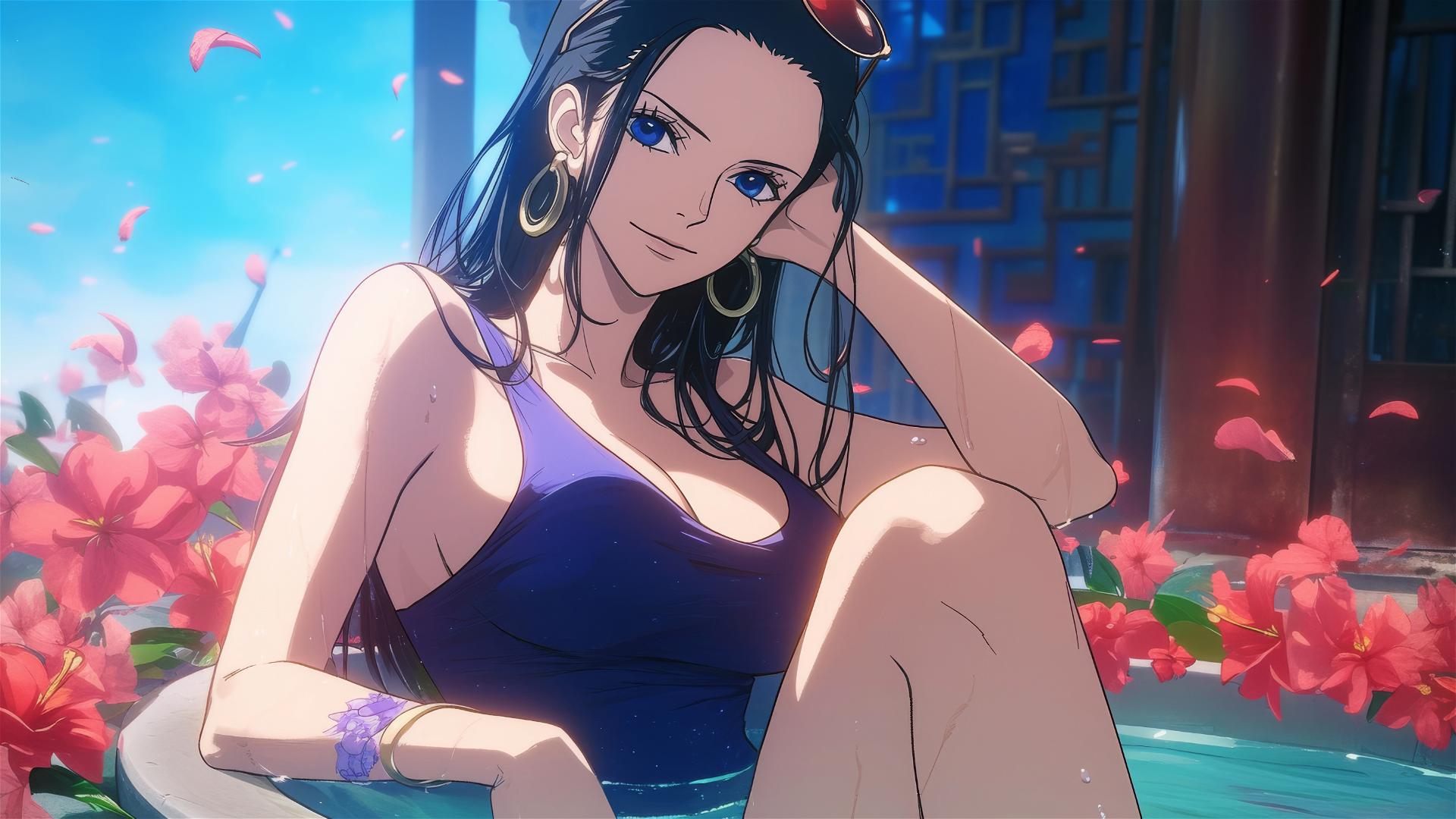 4k HD Wallpaper: Nico Robin in Flower Tub at Chinese Spa