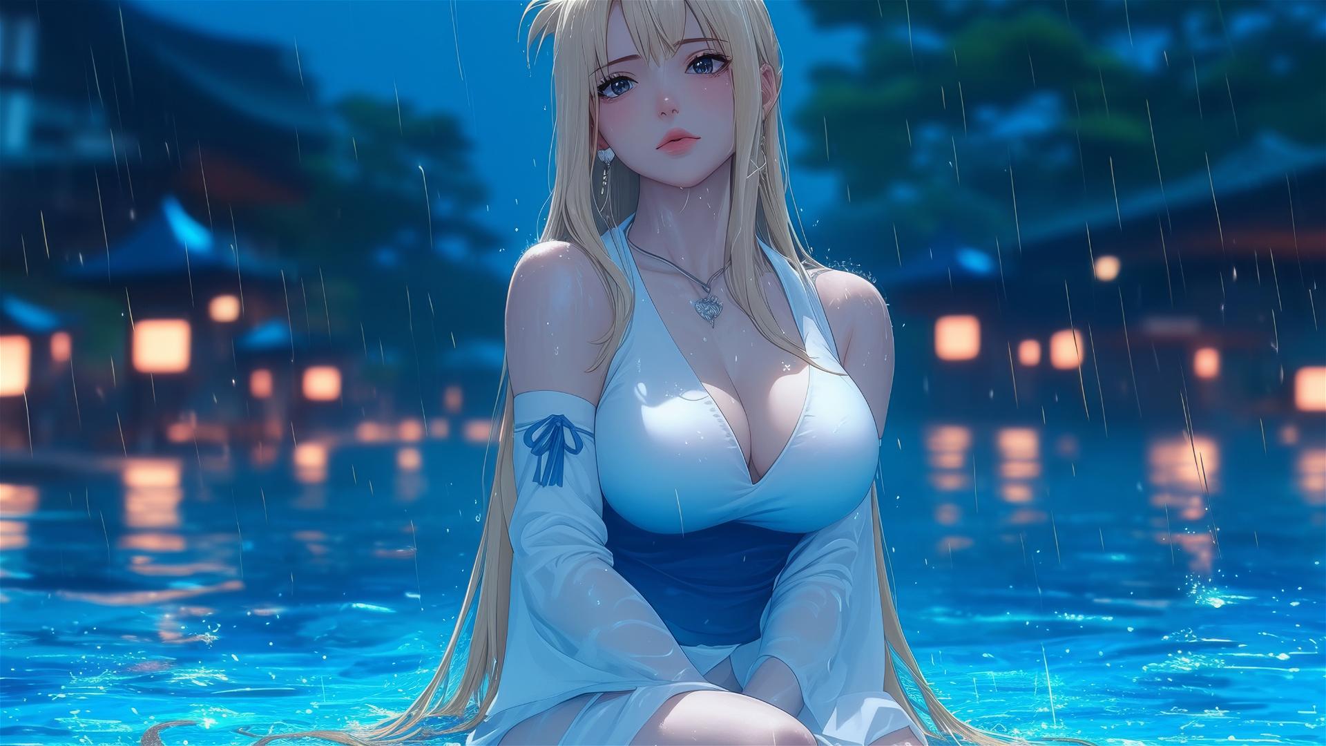 4k HD Wallpaper: Lucy Heartfilia by Moonlit Pool