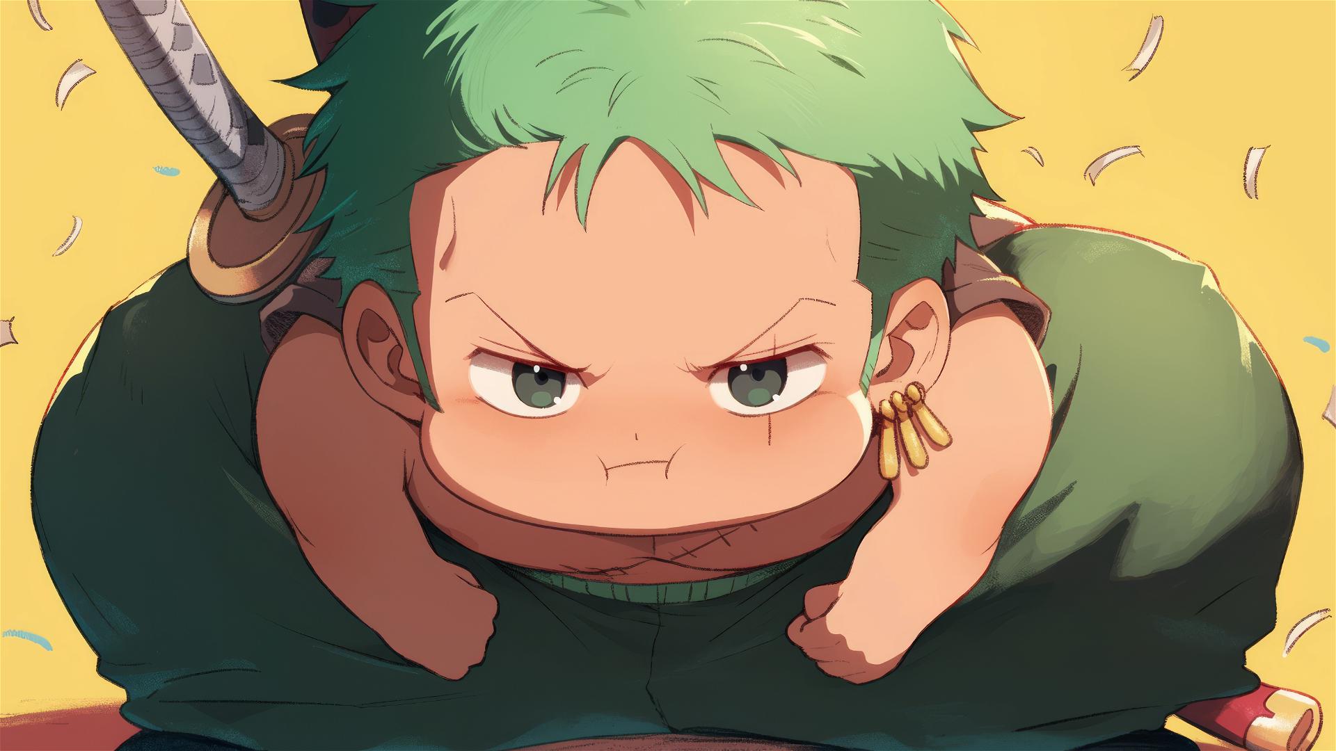 Papel de Parede 4K HD: Roronoa Zoro Criança Gordinha de One Piece