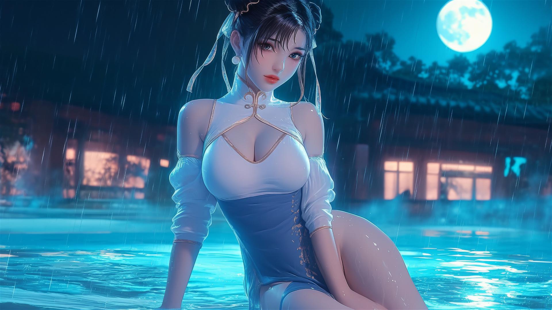 4k HD Wallpaper: Chun Li Moonlit Poolside Rest