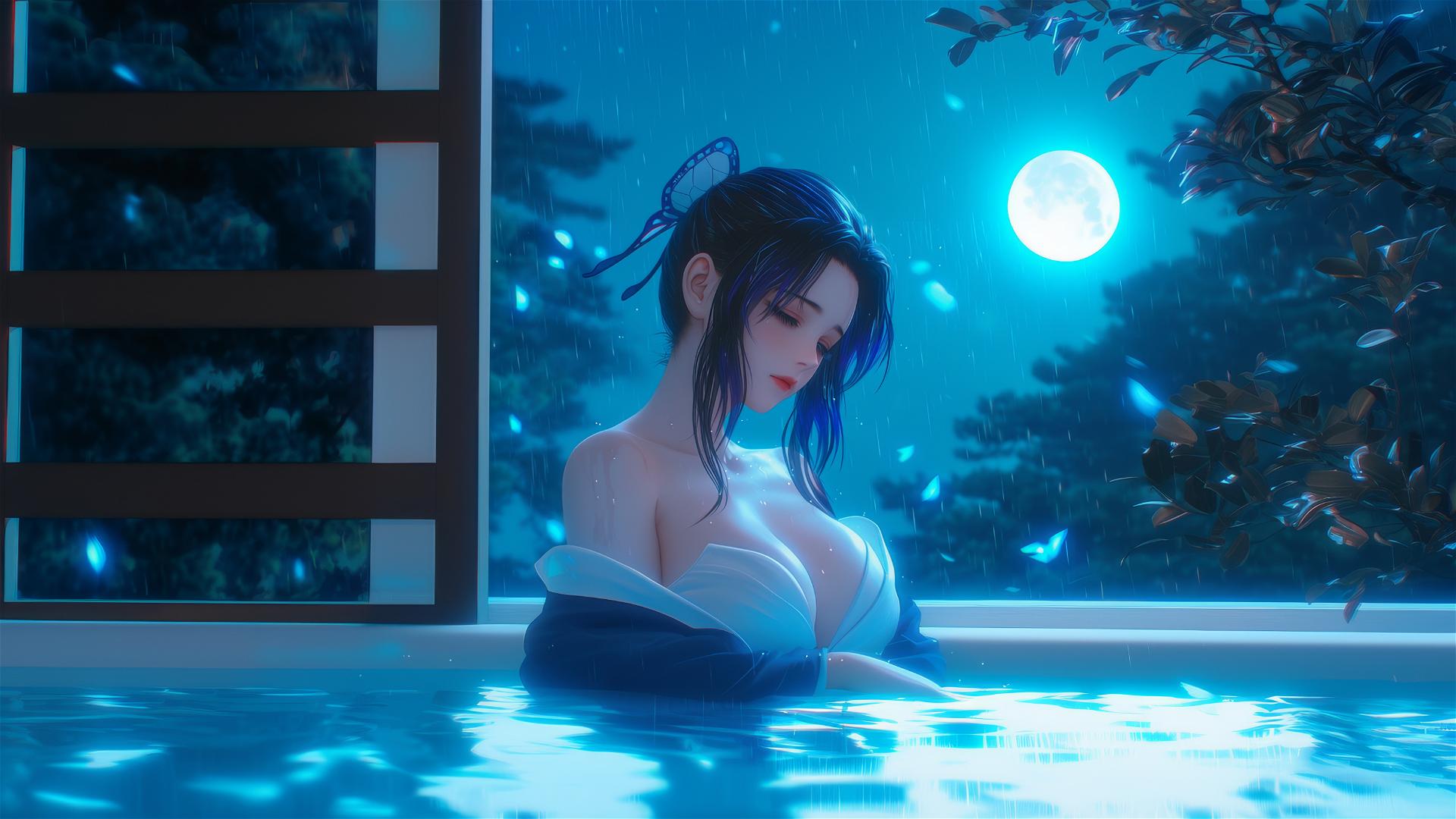 4k HD Wallpaper: Shinobu Kocho Resting Under Moonlight