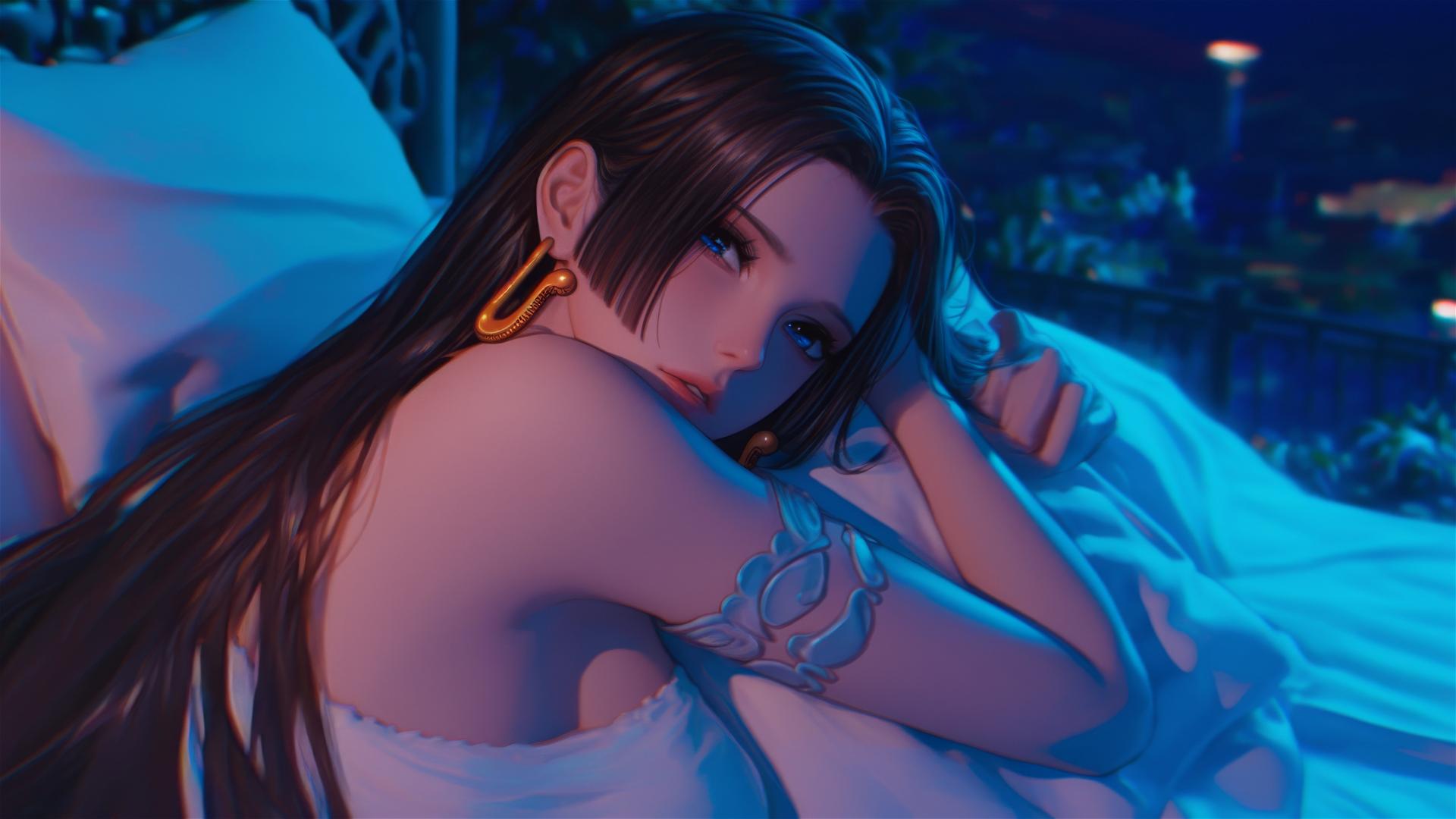 4k HD Wallpaper: Boa Hancock in Bed with Neon Colors