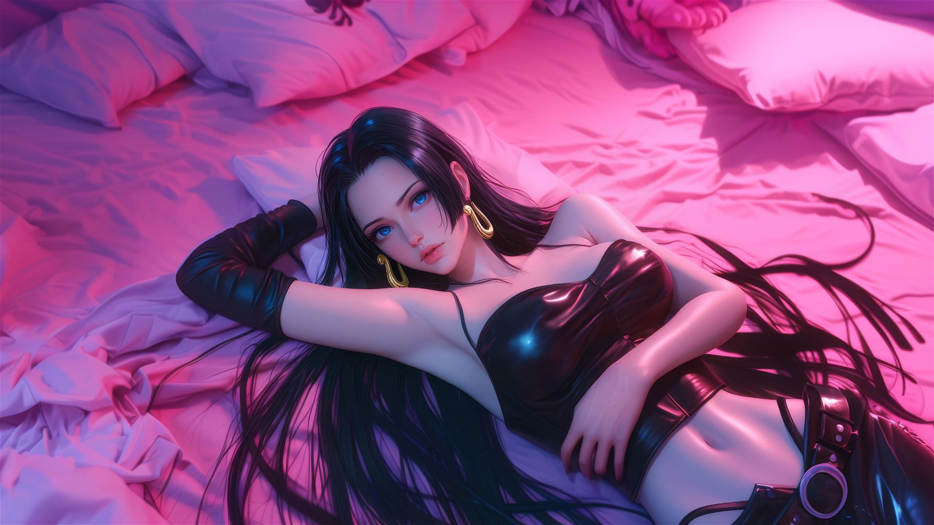 4k HD Wallpaper: Boa Hancock in Bed with Neon Colors