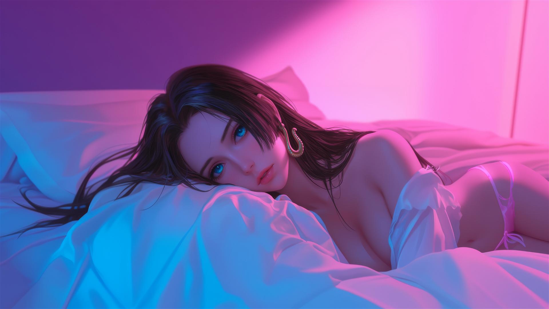 4k HD Wallpaper: Boa Hancock in Bed with Neon Colors