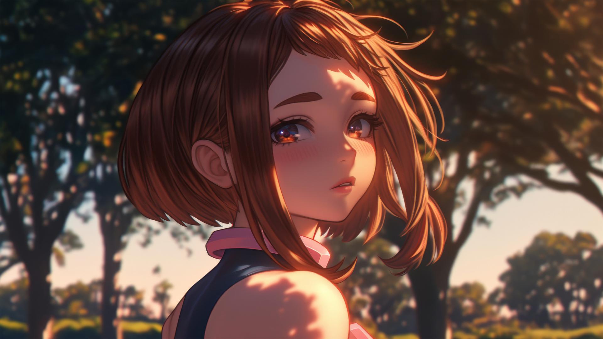 Papel de Parede 4K HD: Ochaco Uraraka Correndo ao Nascer do Sol