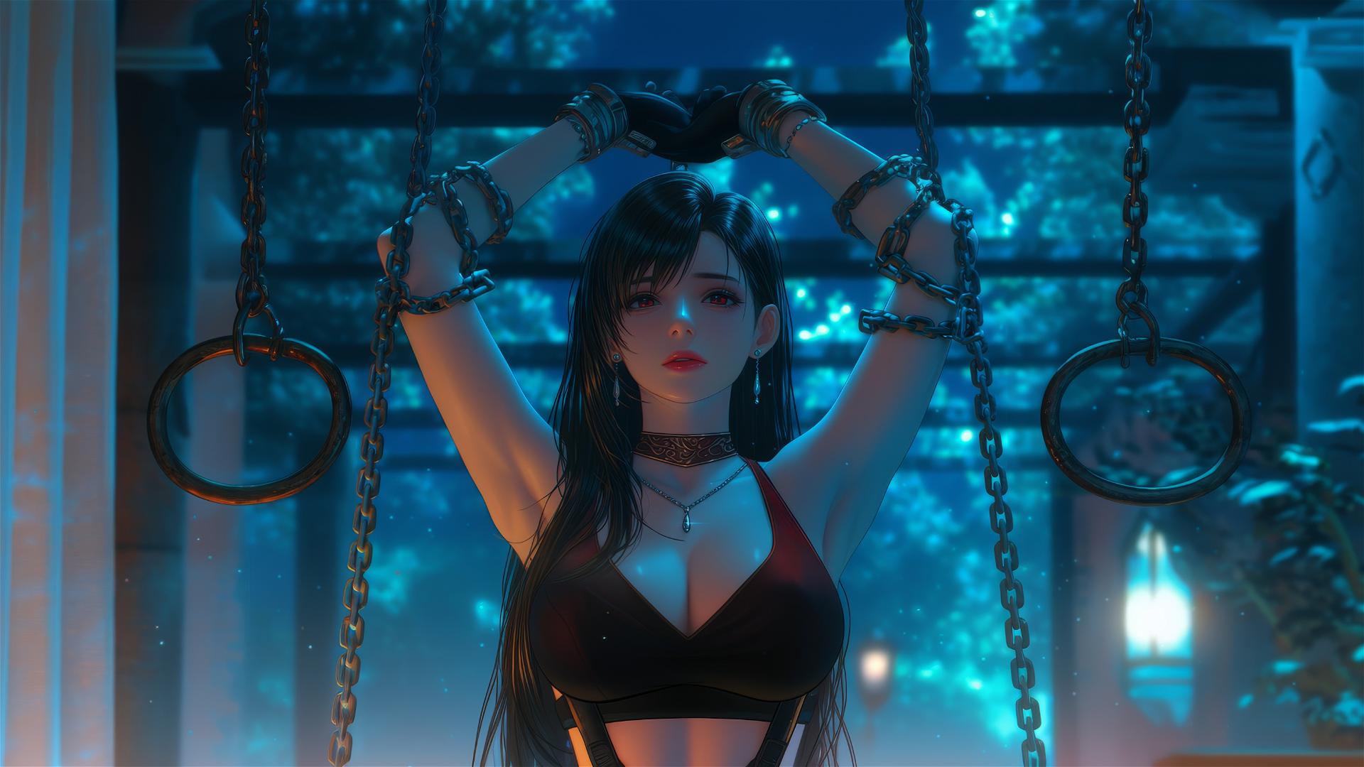 4k HD Wallpaper: Tifa Lockhart Bound in Red at a Hotel