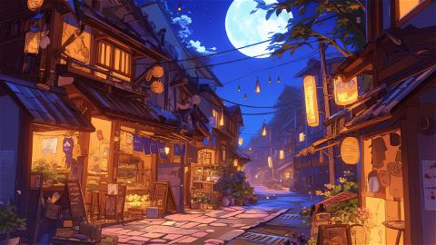 4k HD Wallpaper: Ghibli-Inspired Magical Alleyway at Night