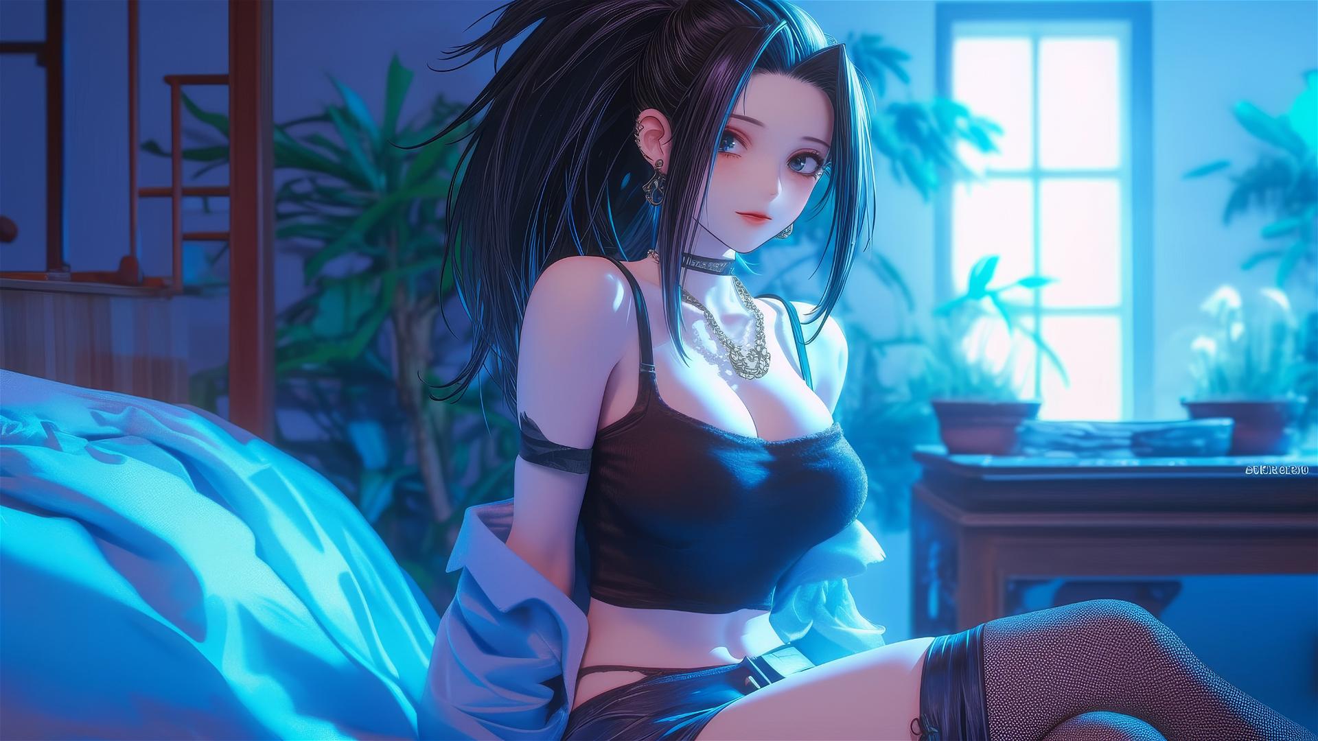 4k HD Wallpaper: Momo Yaoyorozu in Neon-Lit Hotel Room