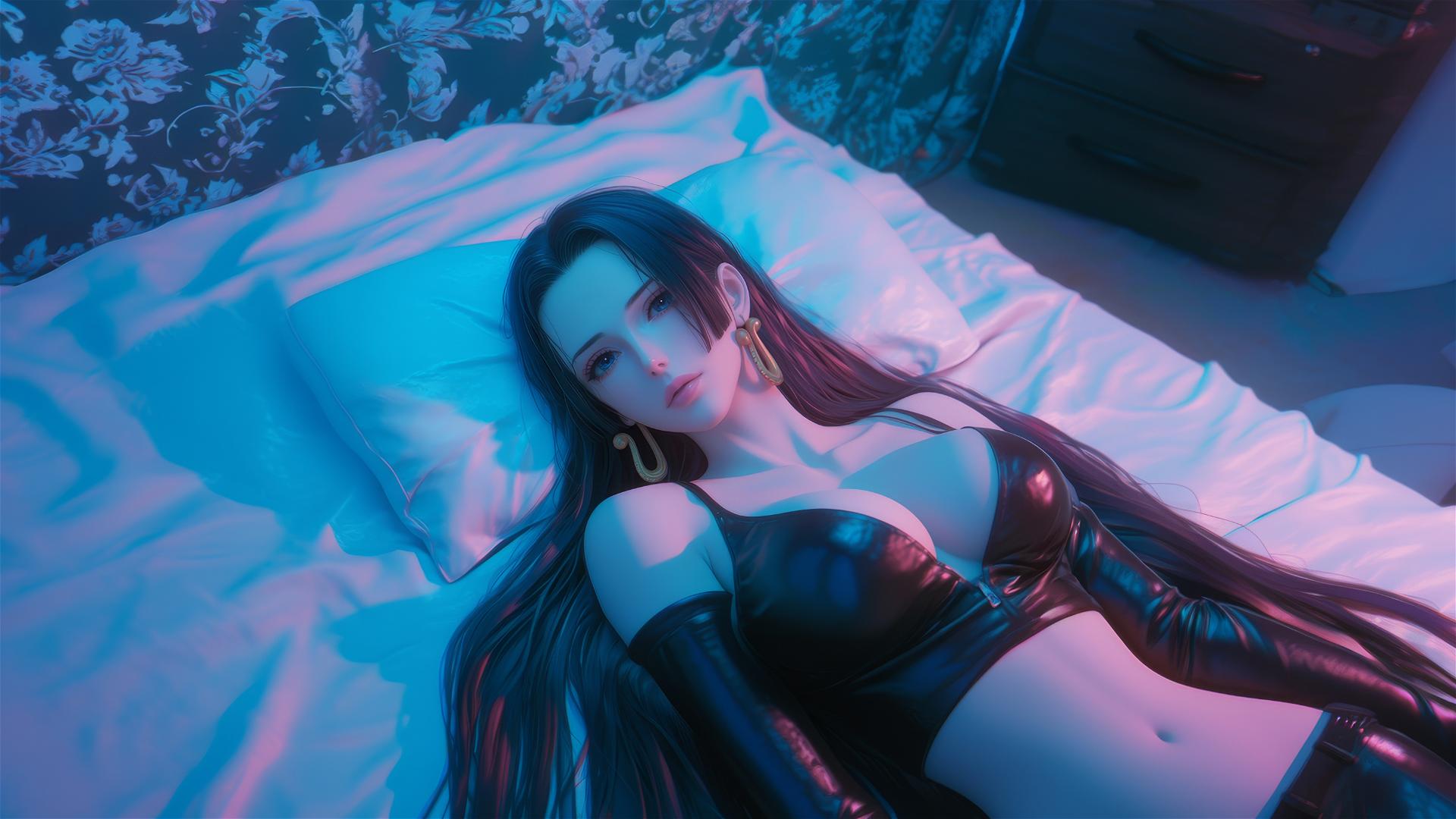 4k HD Wallpaper: Boa Hancock in Bed with Neon Colors