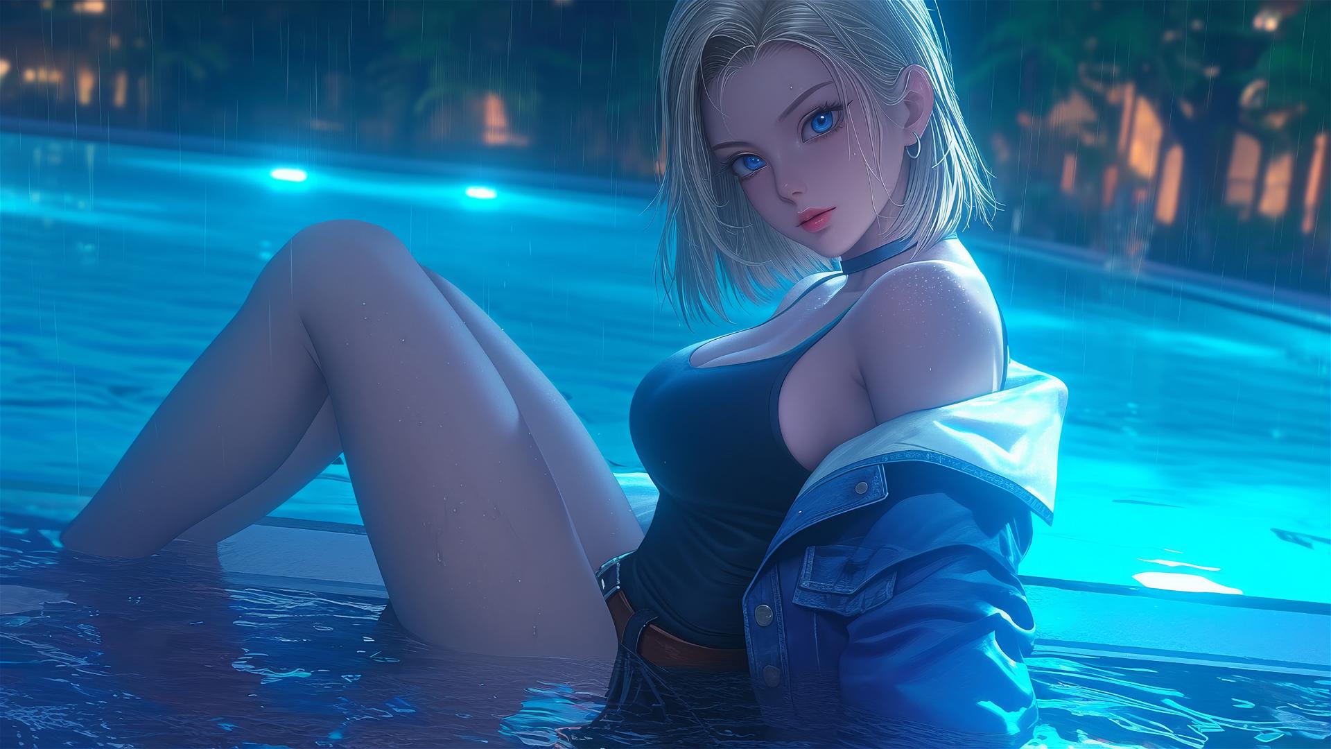 4k HD Wallpaper: Android 18 by Moonlit Rainy Pool