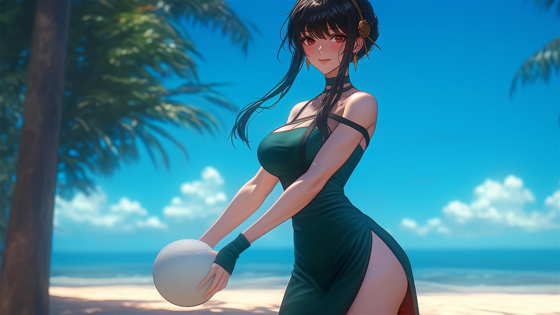 4k HD Wallpaper: Yor Forger Playing Beach Volleyball