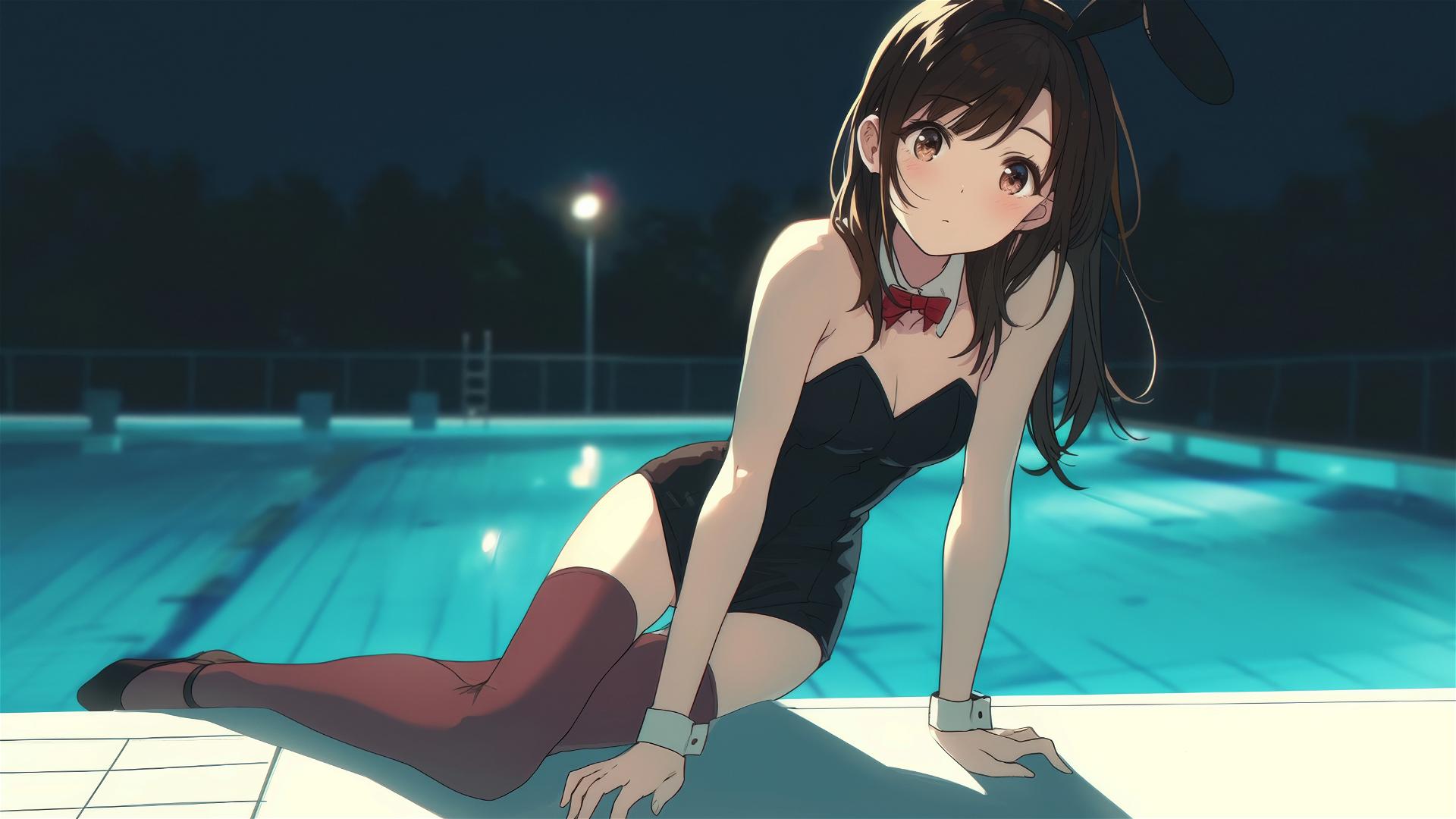 4k HD Wallpaper: Moonlit Poolside Rest with Mizuhara Chizuru