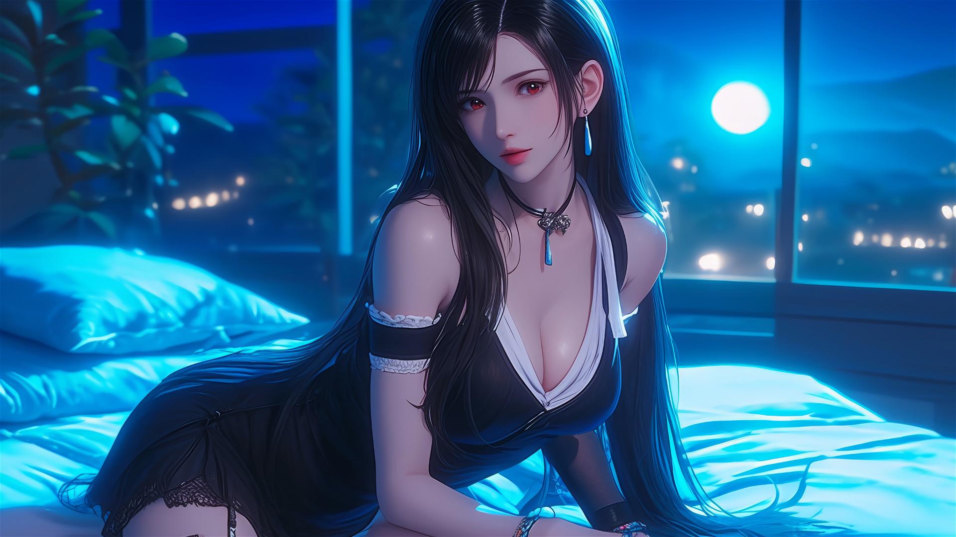 4k HD Wallpaper: Tifa Lockhart in Moonlit Room