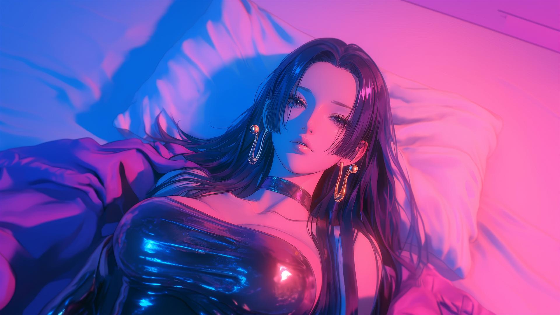 4k HD Wallpaper: Boa Hancock in Neon Pink Anime Style