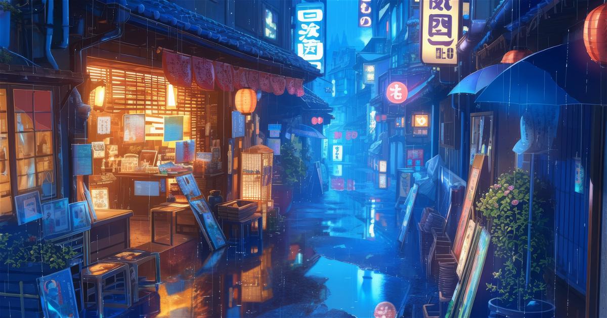 4k HD Wallpaper: Ghibli-Inspired Rainy Alley with Magical Gateways