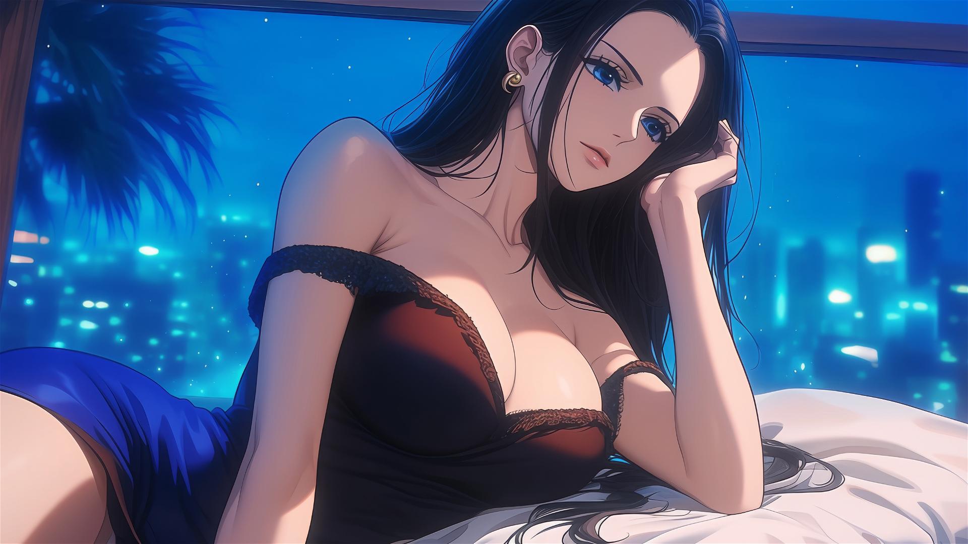 4k HD Wallpaper: Nico Robin in Moonlit Hotel Room