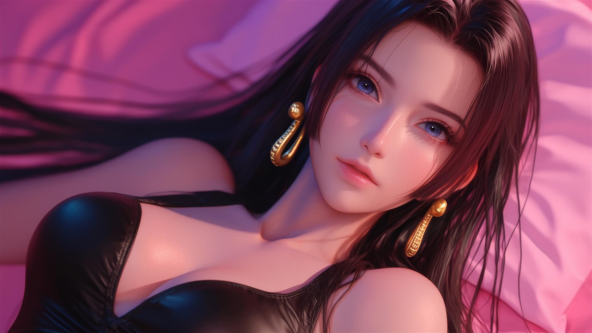 4k HD Wallpaper: Hyper-Realistic Anime of Boa Hancock in Neon Bed