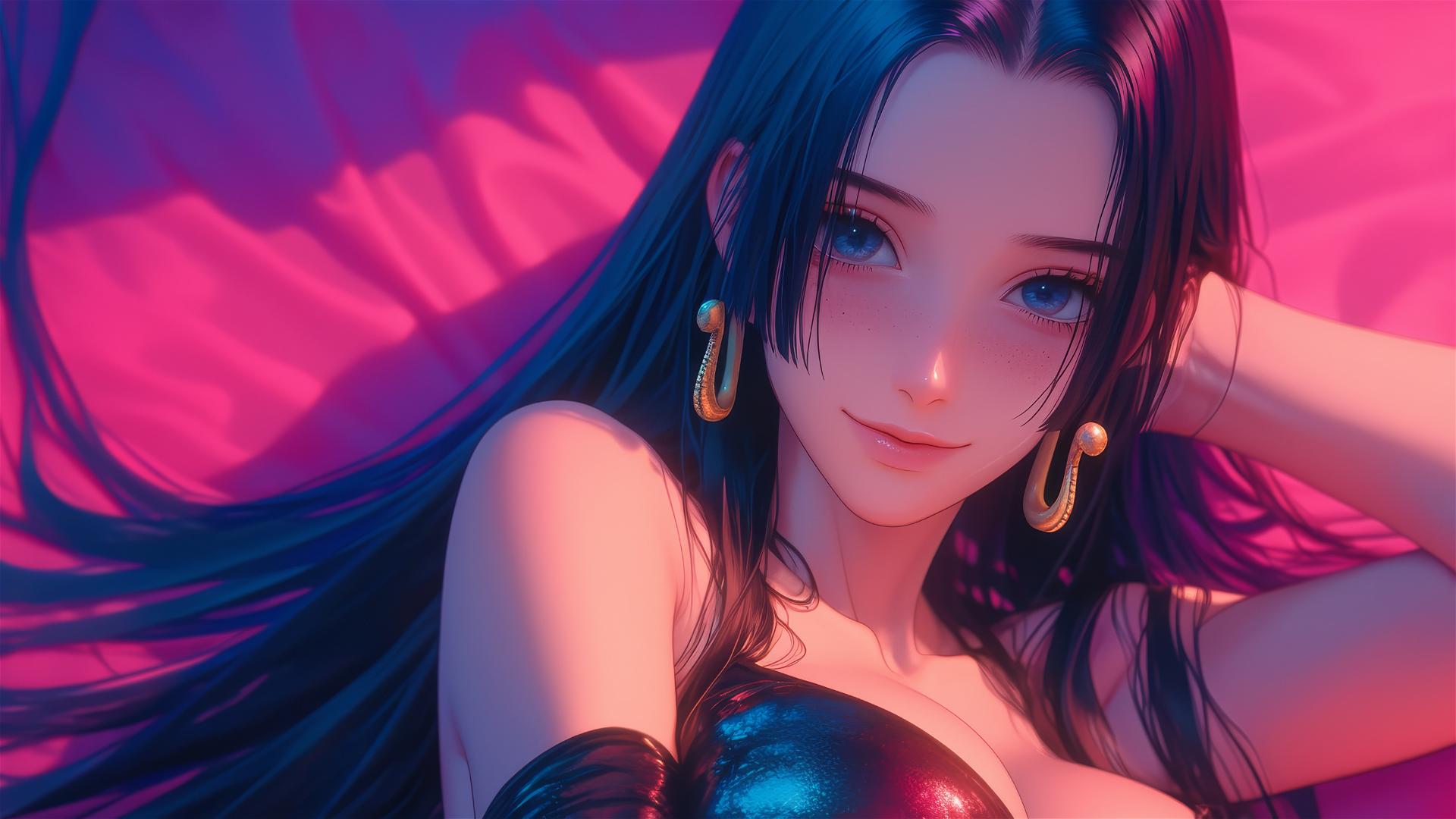 4k HD Wallpaper: Boa Hancock in Bed with Neon Colors