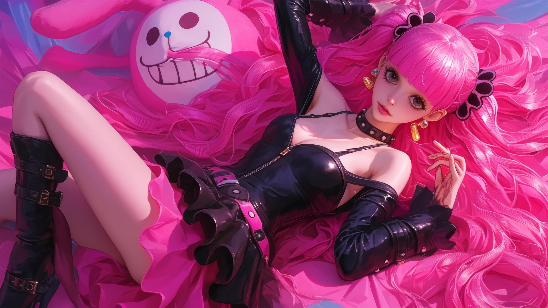 4k HD Wallpaper: Perona in Neon Pink: A Hyper-Realistic Anime Scene