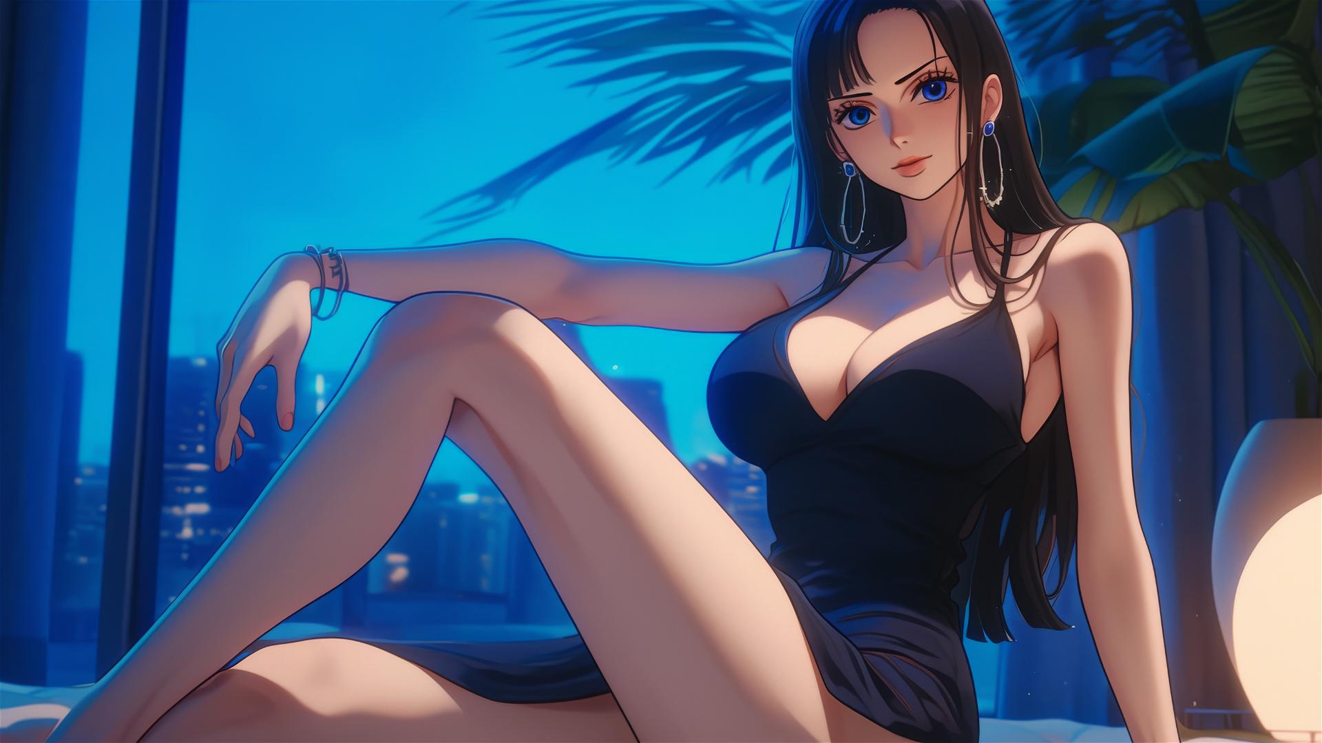 4k HD Wallpaper: Nico Robin Relaxing in Moonlit Hotel Room